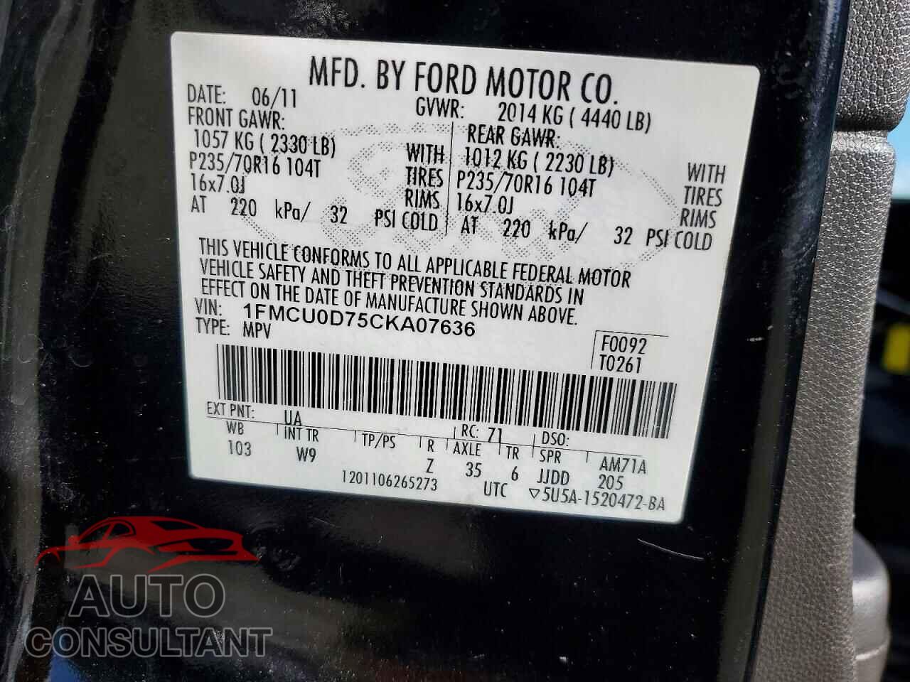 FORD ESCAPE 2012 - 1FMCU0D75CKA07636