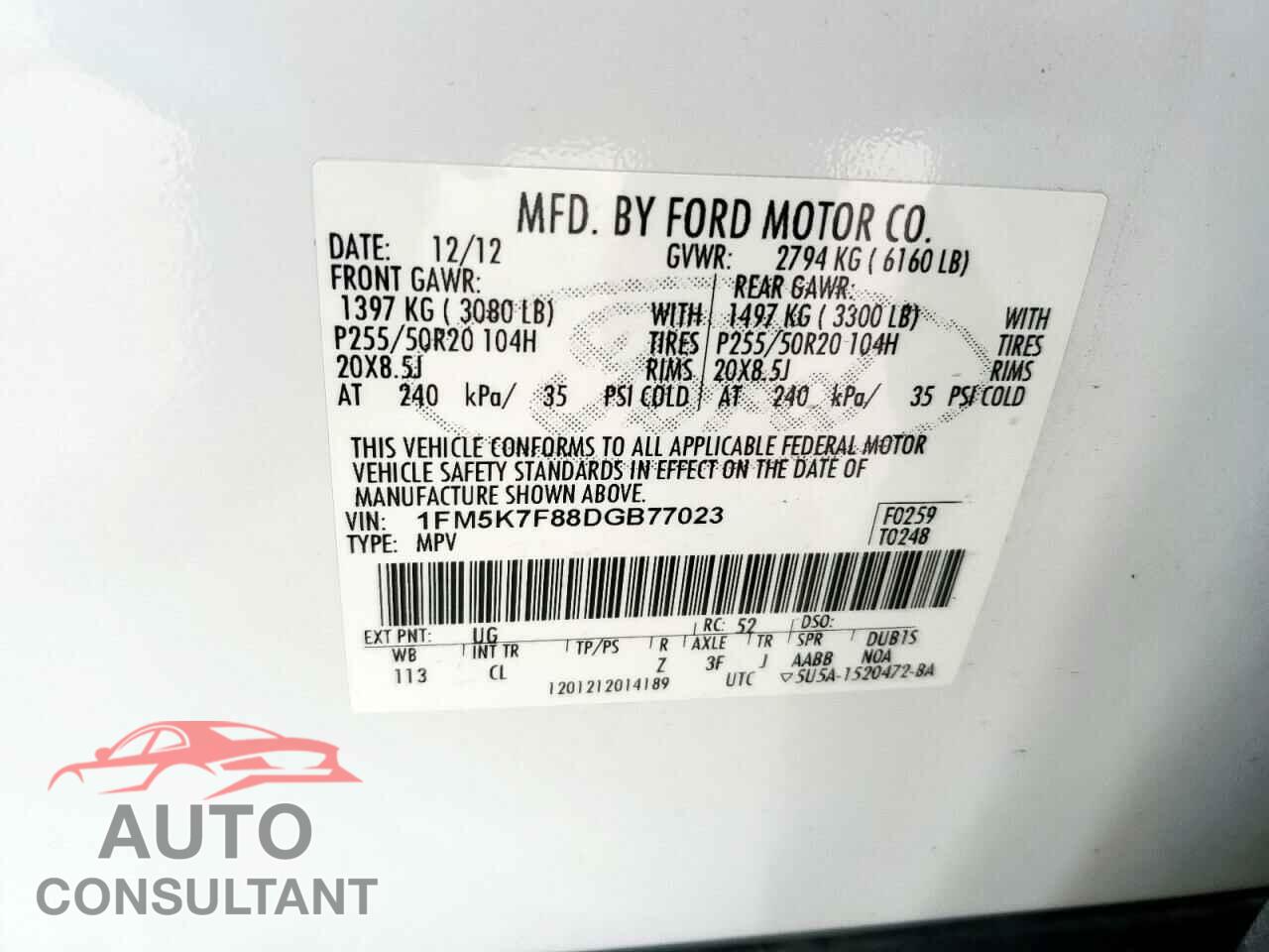 FORD EXPLORER 2013 - 1FM5K7F88DGB77023