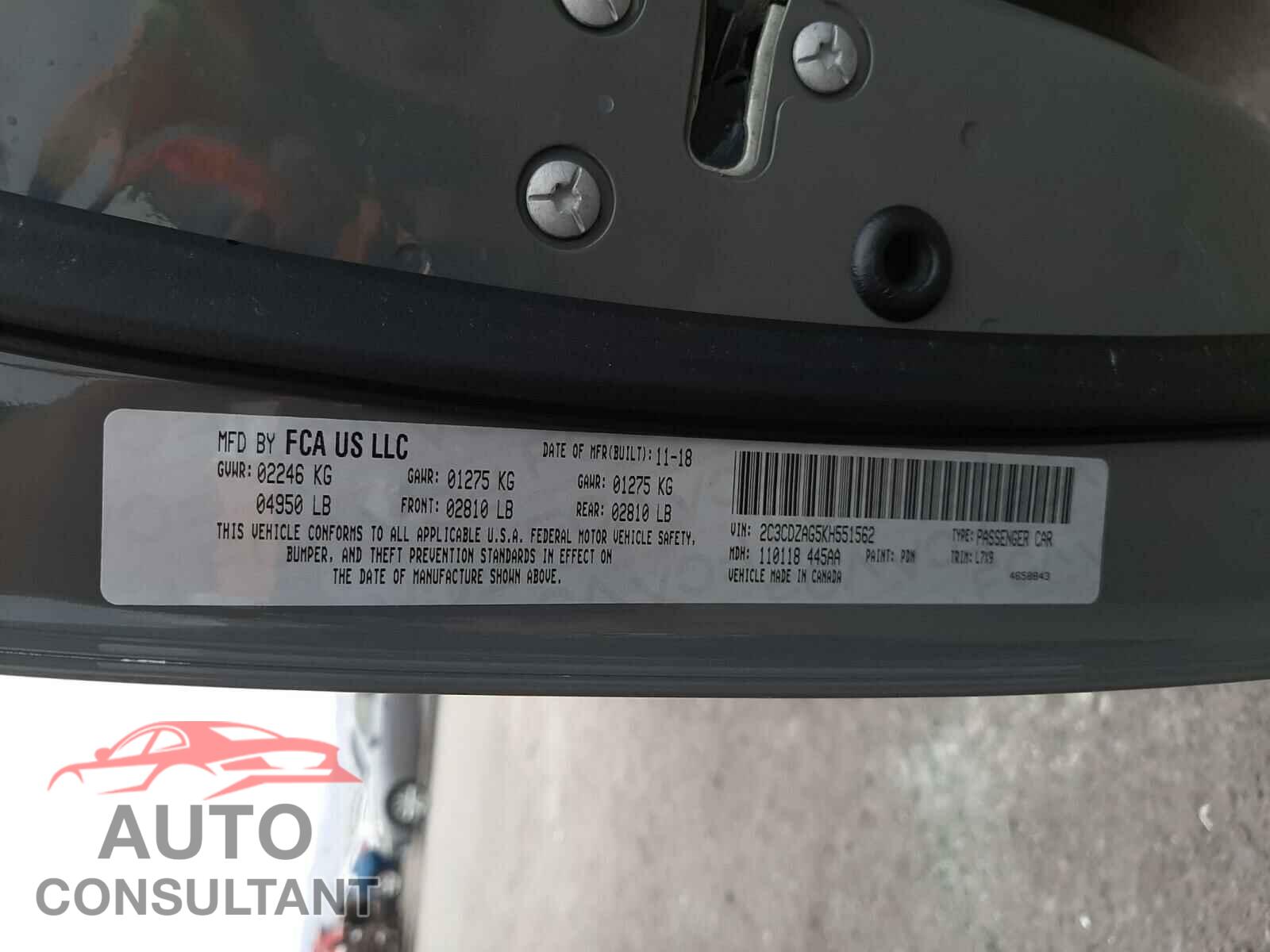 DODGE CHALLENGER 2019 - 2C3CDZAG5KH551562
