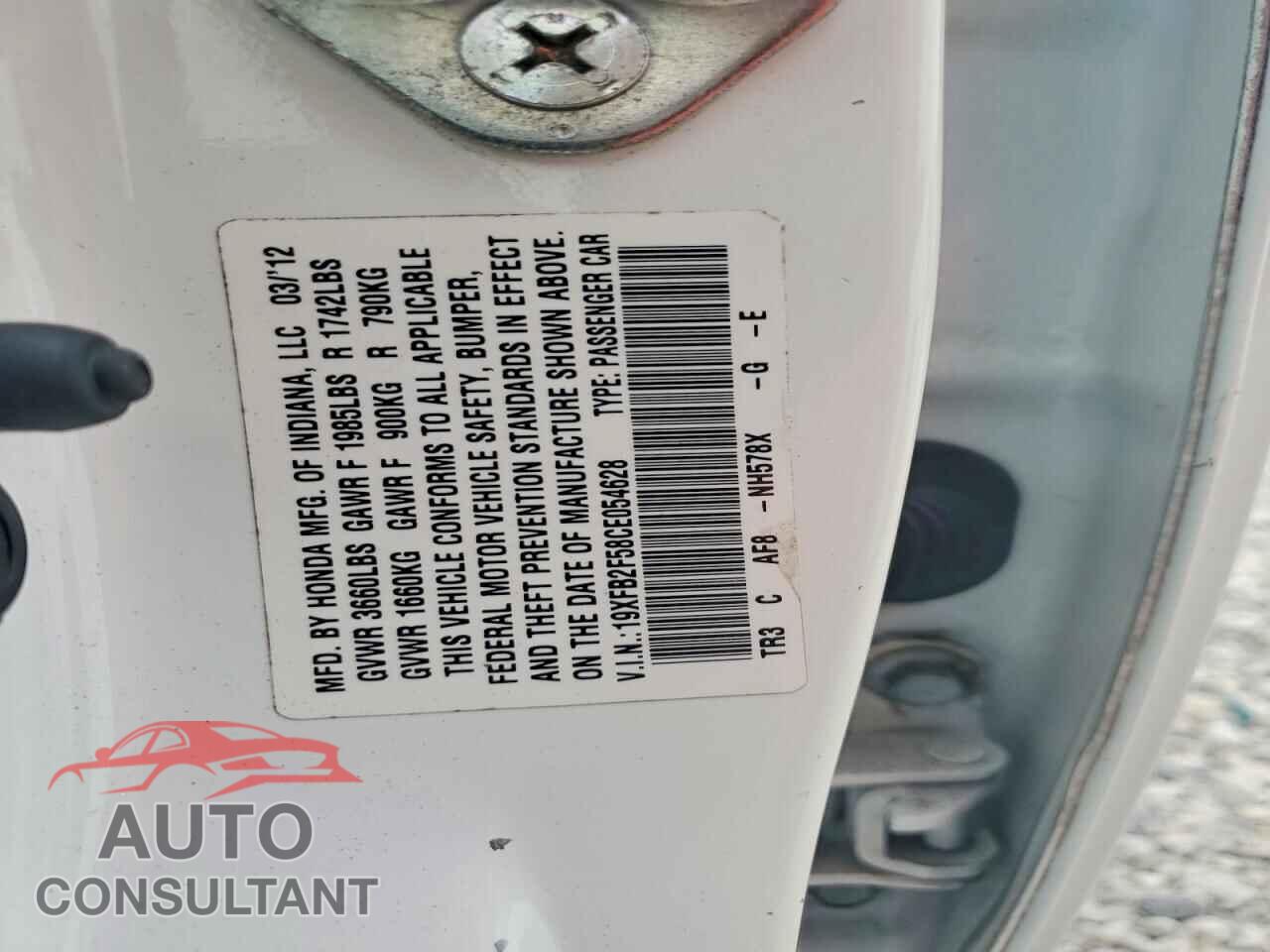 HONDA CIVIC 2012 - 19XFB2F58CE054628