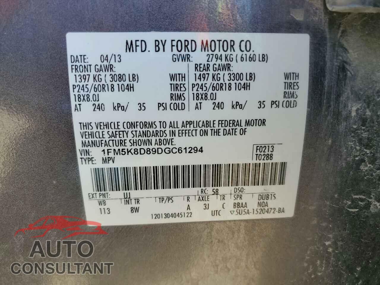 FORD EXPLORER 2013 - 1FM5K8D89DGC61294