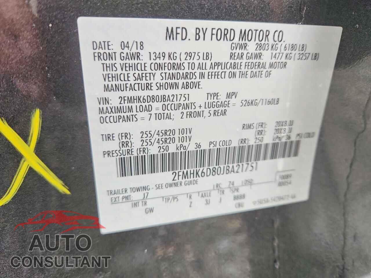 FORD FLEX 2018 - 2FMHK6D80JBA21751