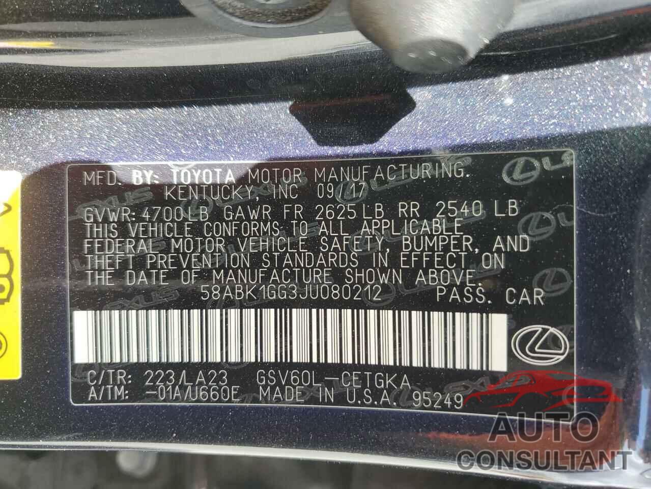 LEXUS ES350 2018 - 58ABK1GG3JU080212