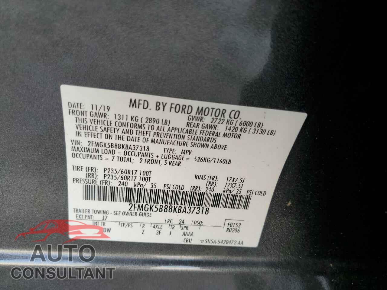 FORD FLEX 2019 - 2FMGK5B88KBA37318