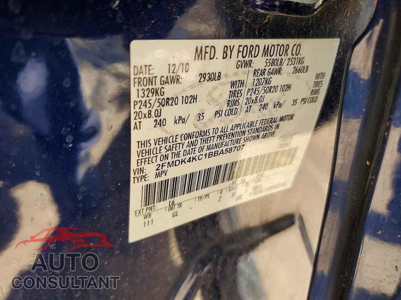 FORD EDGE 2011 - 2FMDK4KC1BBA58707