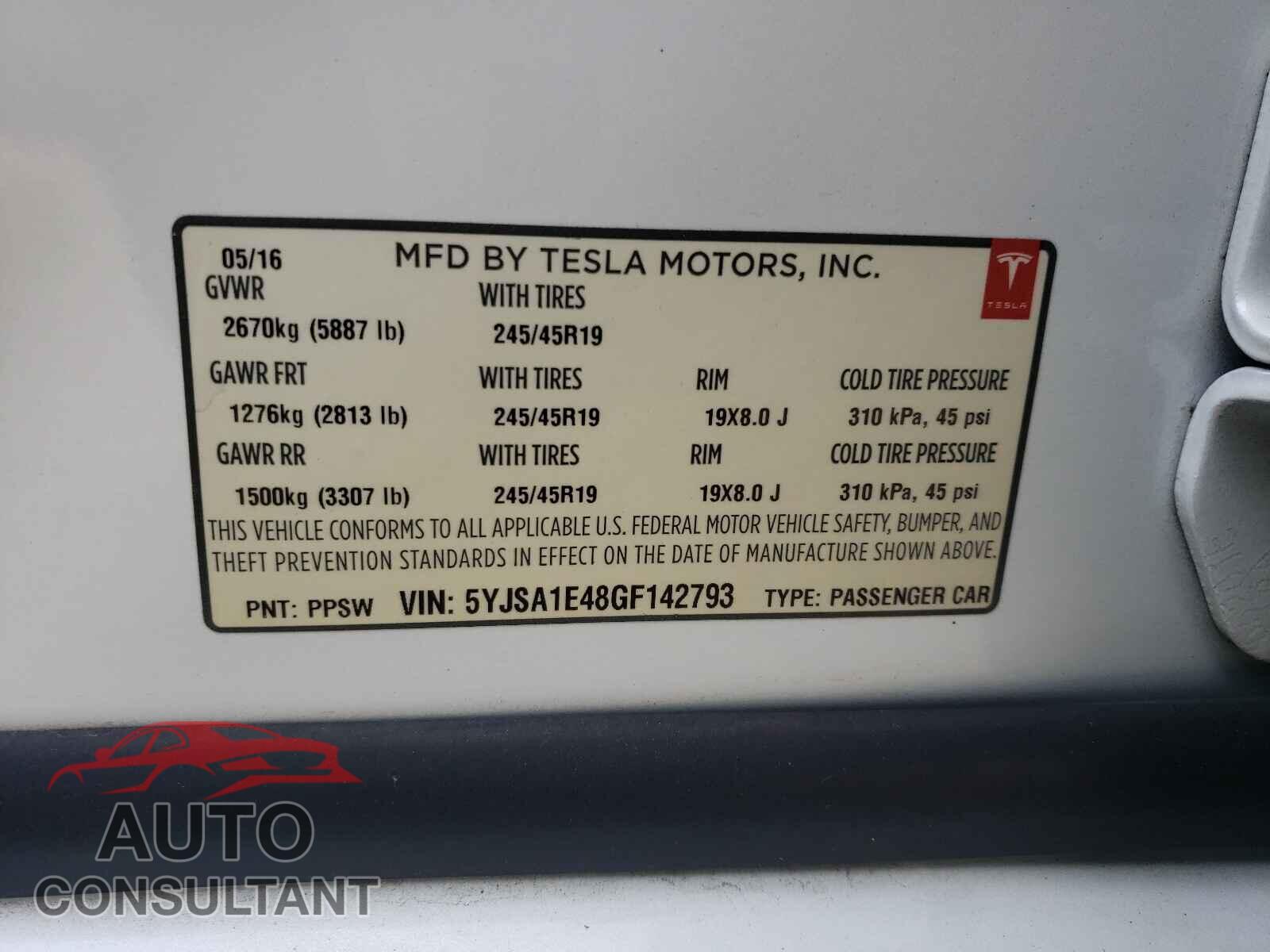 TESLA MODEL S 2016 - 5YJSA1E48GF142793