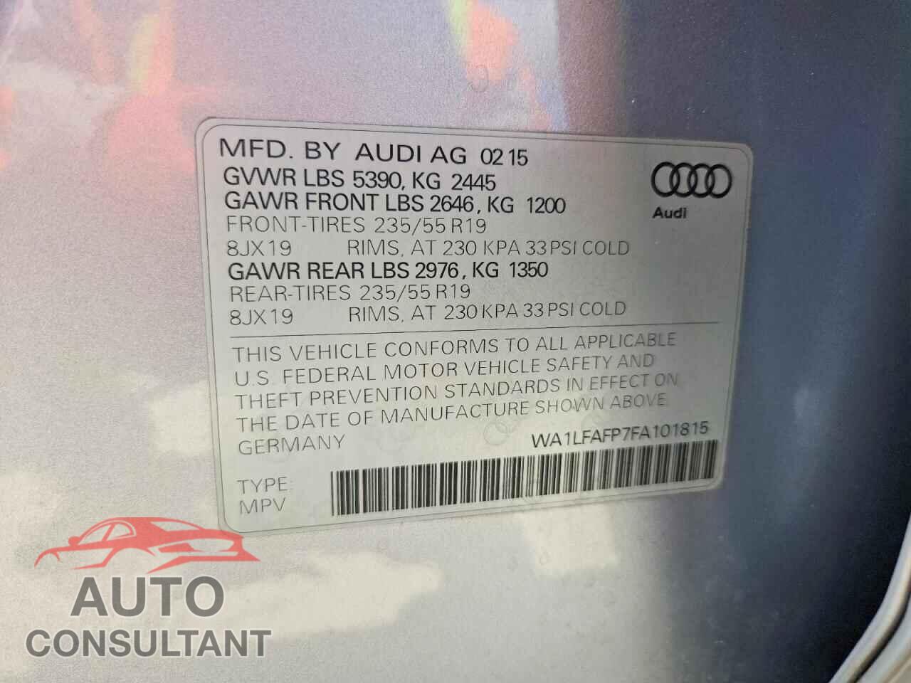 AUDI Q5 2015 - WA1LFAFP7FA101815