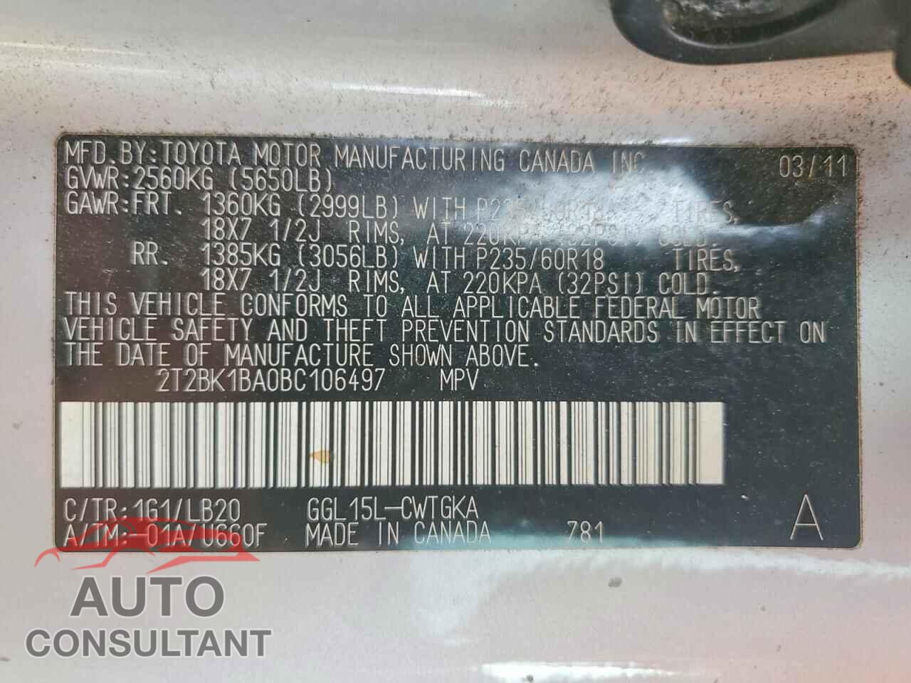LEXUS RX350 2011 - 2T2BK1BA0BC106497