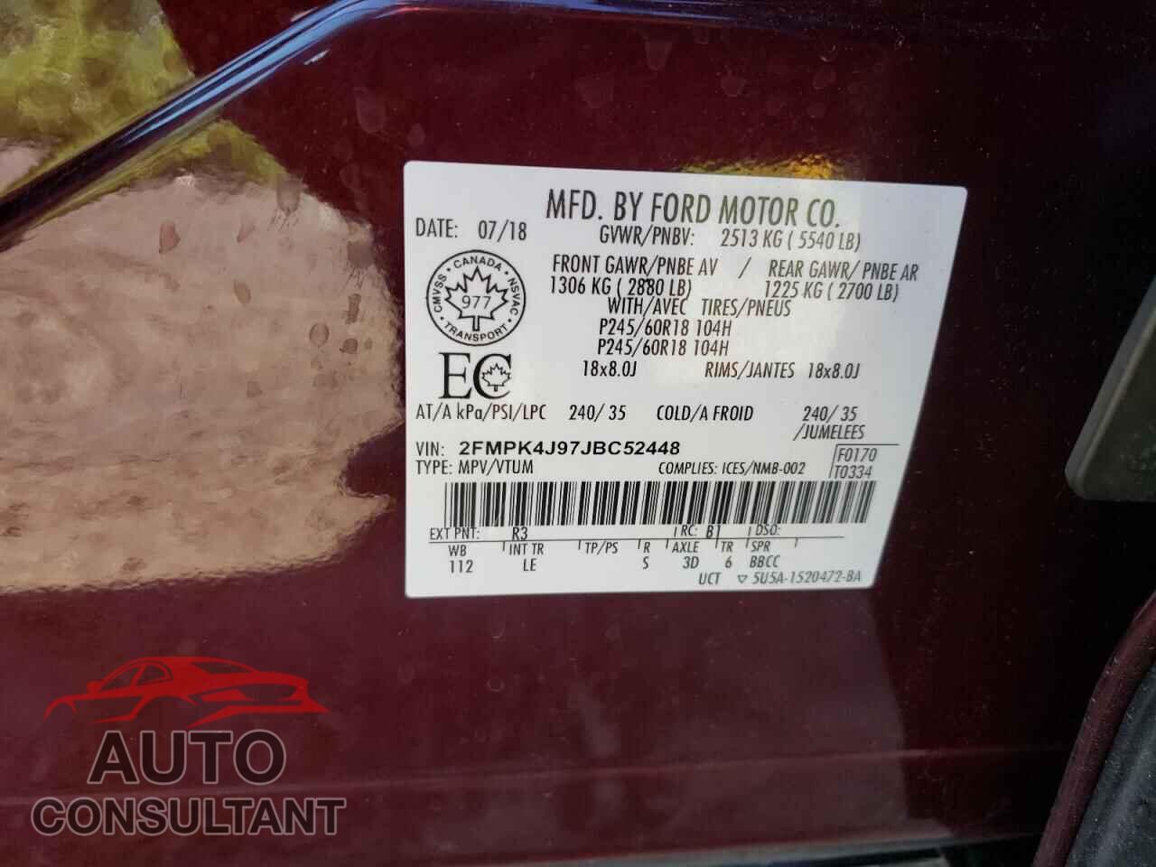 FORD EDGE 2018 - 2FMPK4J97JBC52448