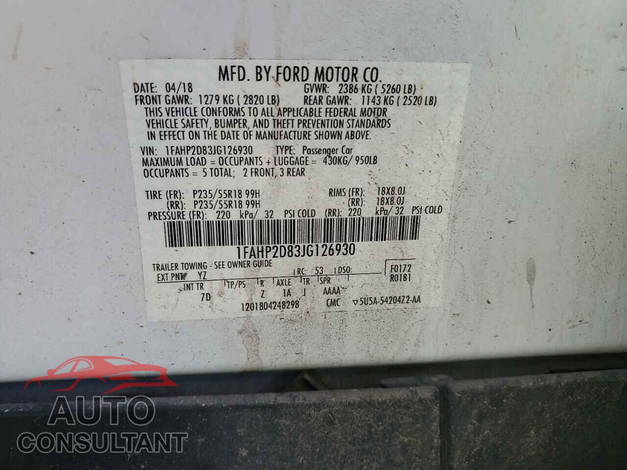 FORD TAURUS 2018 - 1FAHP2D83JG126930