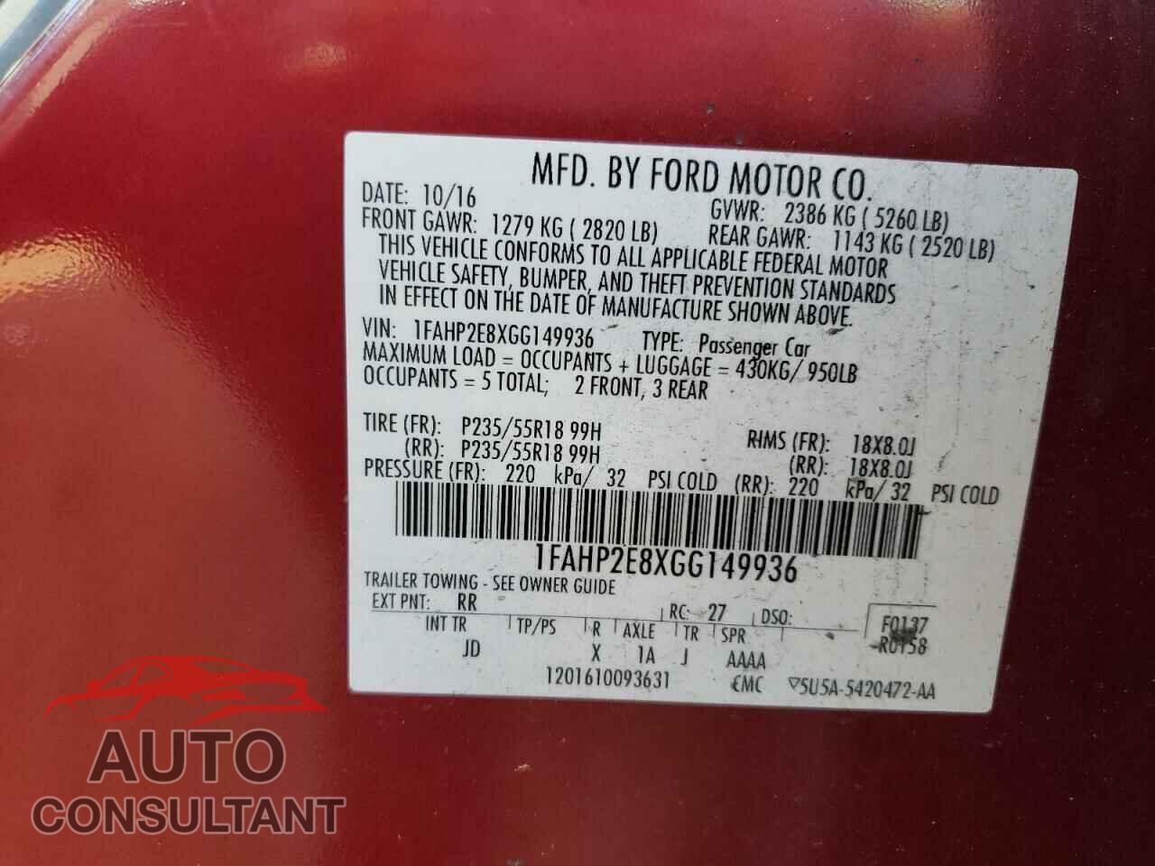 FORD TAURUS 2016 - 1FAHP2E8XGG149936