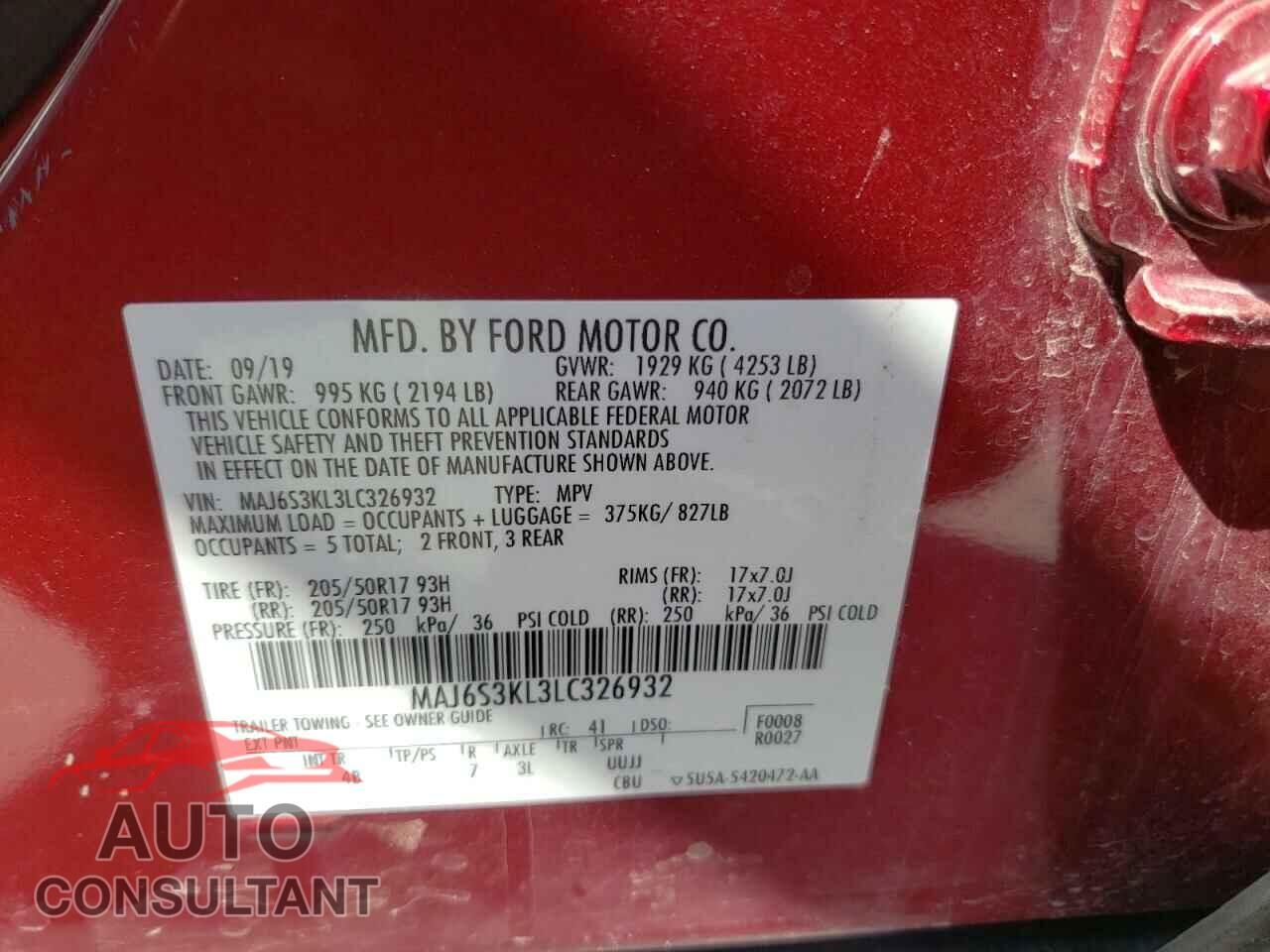 FORD ECOSPORT 2020 - MAJ6S3KL3LC326932