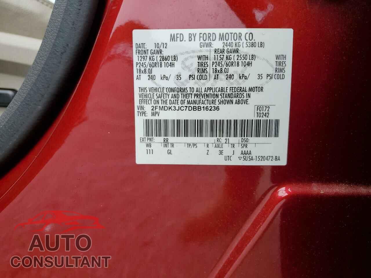 FORD EDGE 2013 - 2FMDK3JC7DBB16236