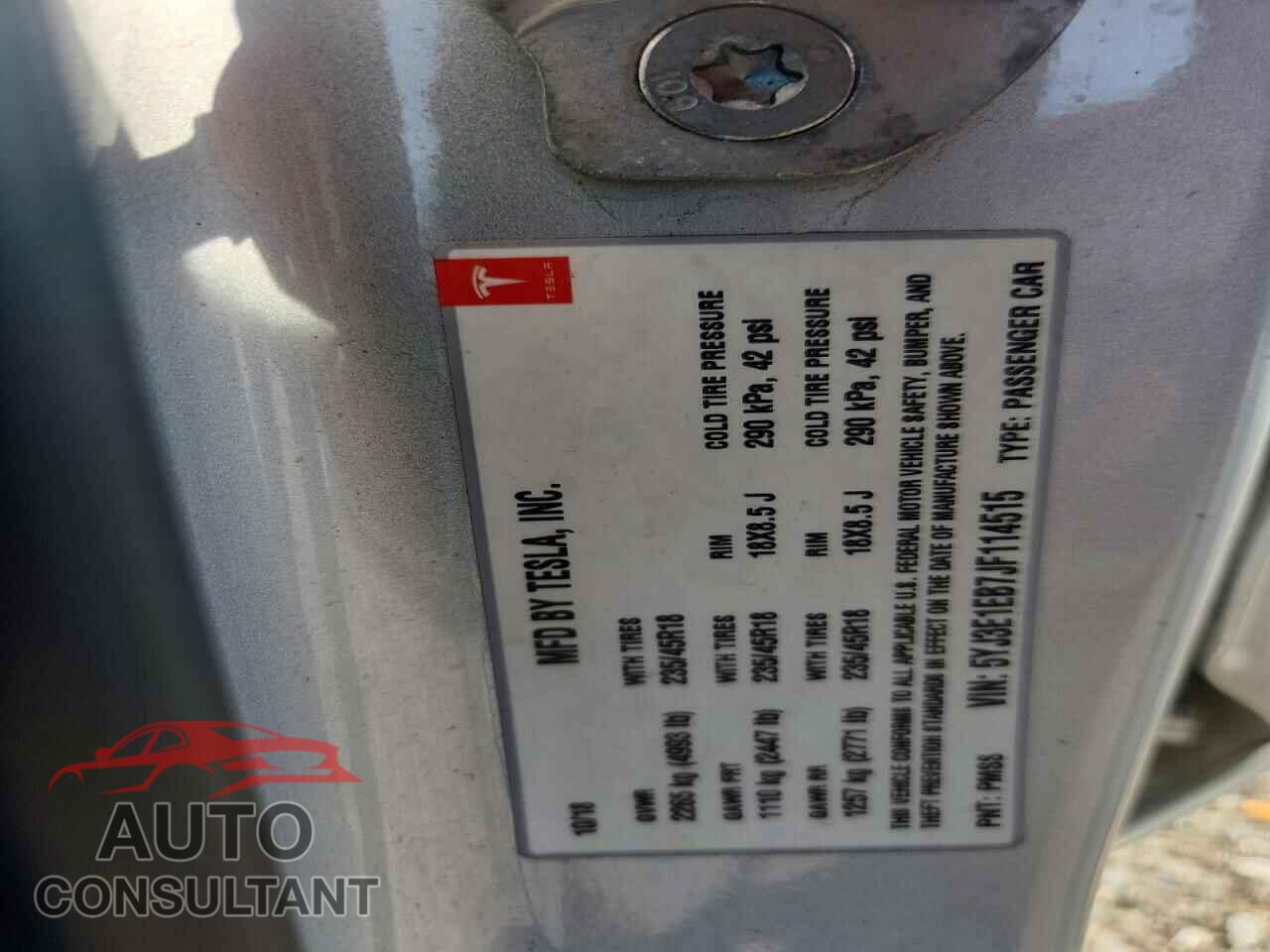 TESLA MODEL 3 2018 - 5YJ3E1EB7JF114515