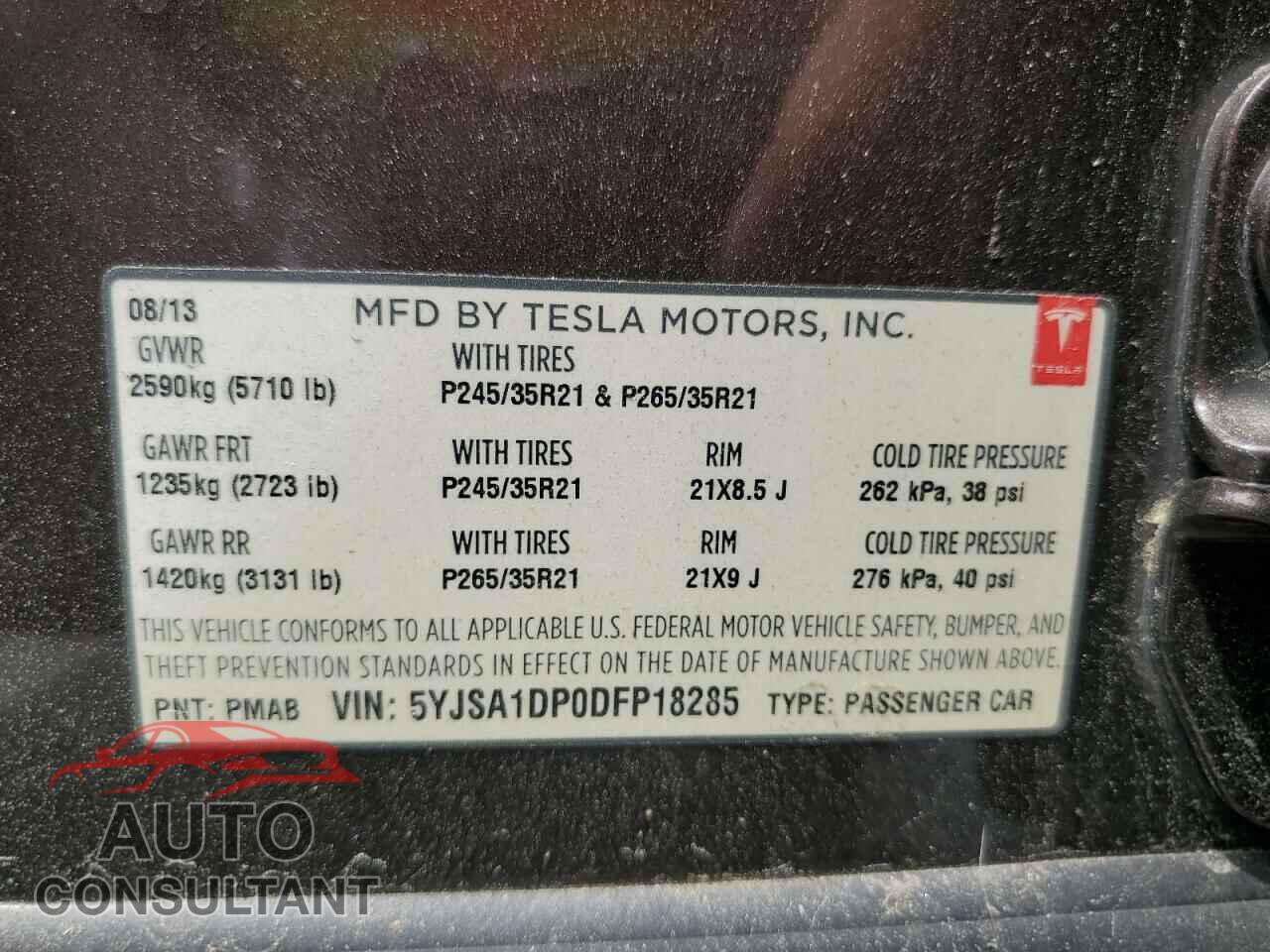 TESLA MODEL S 2013 - 5YJSA1DP0DFP18285