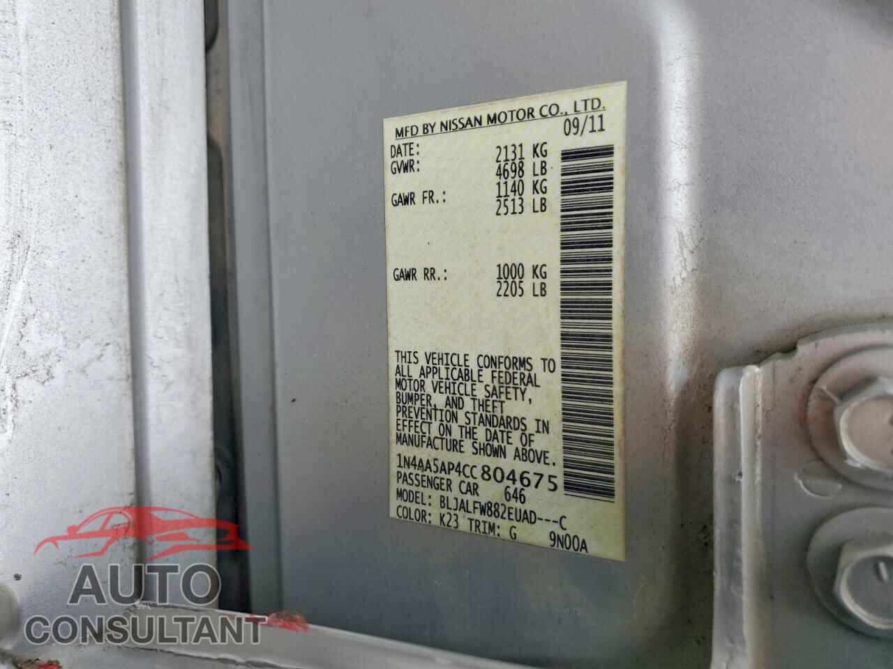 NISSAN MAXIMA 2012 - 1N4AA5AP4CC804675