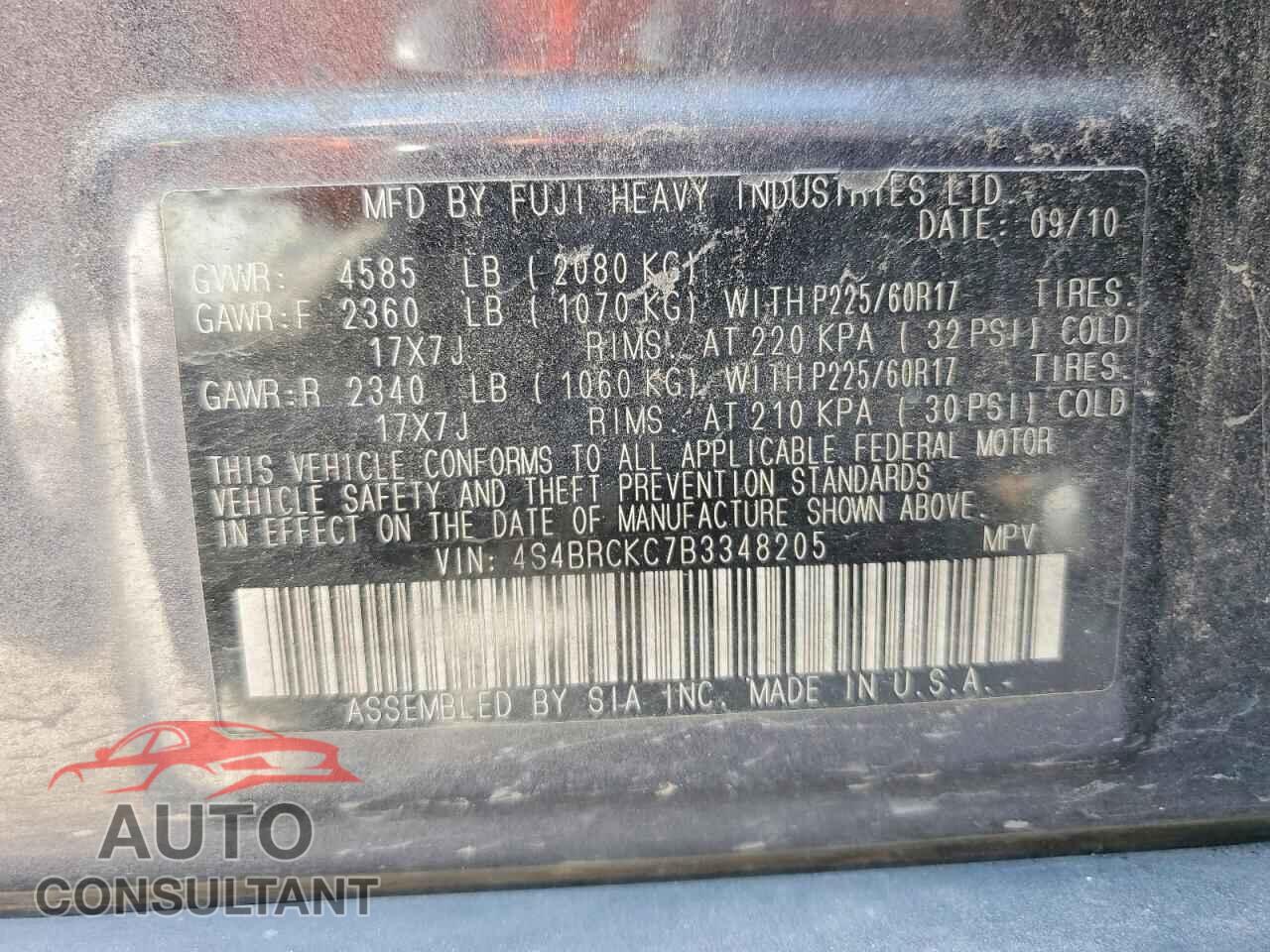 SUBARU OUTBACK 2011 - 4S4BRCKC7B3348205