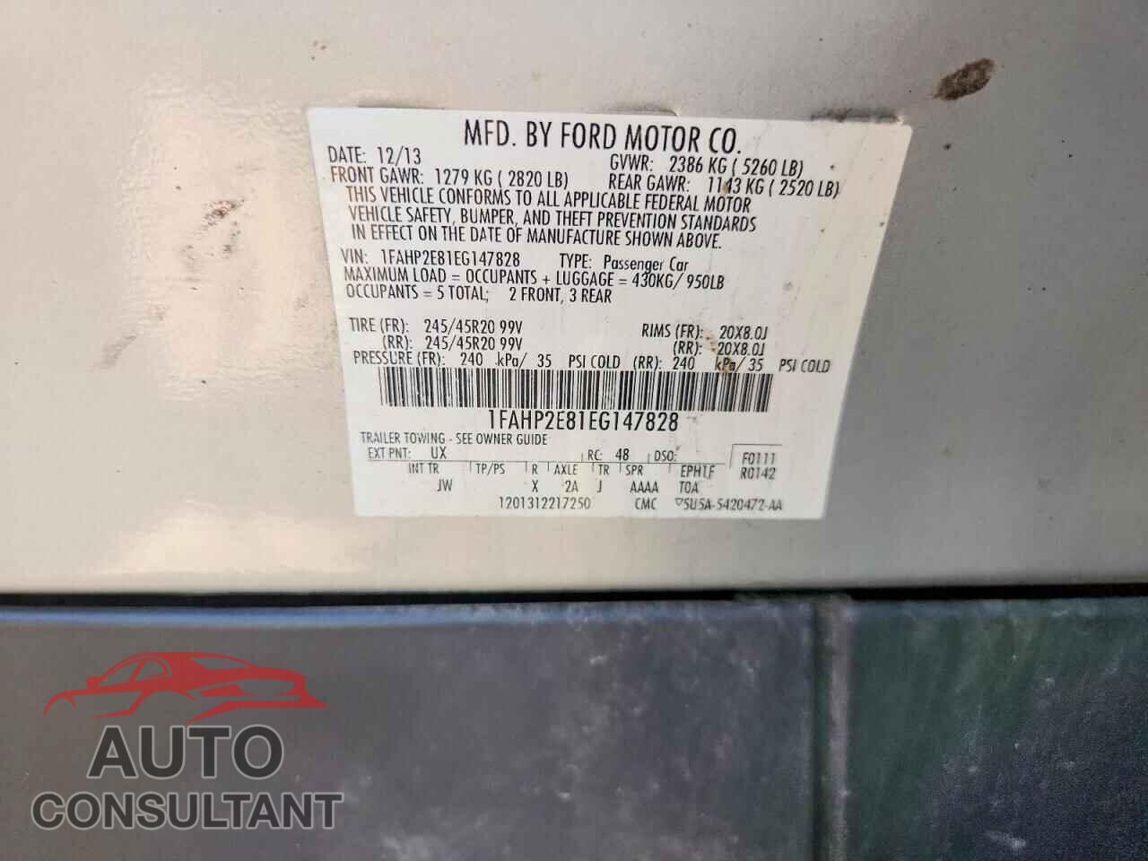 FORD TAURUS 2014 - 1FAHP2E81EG147828