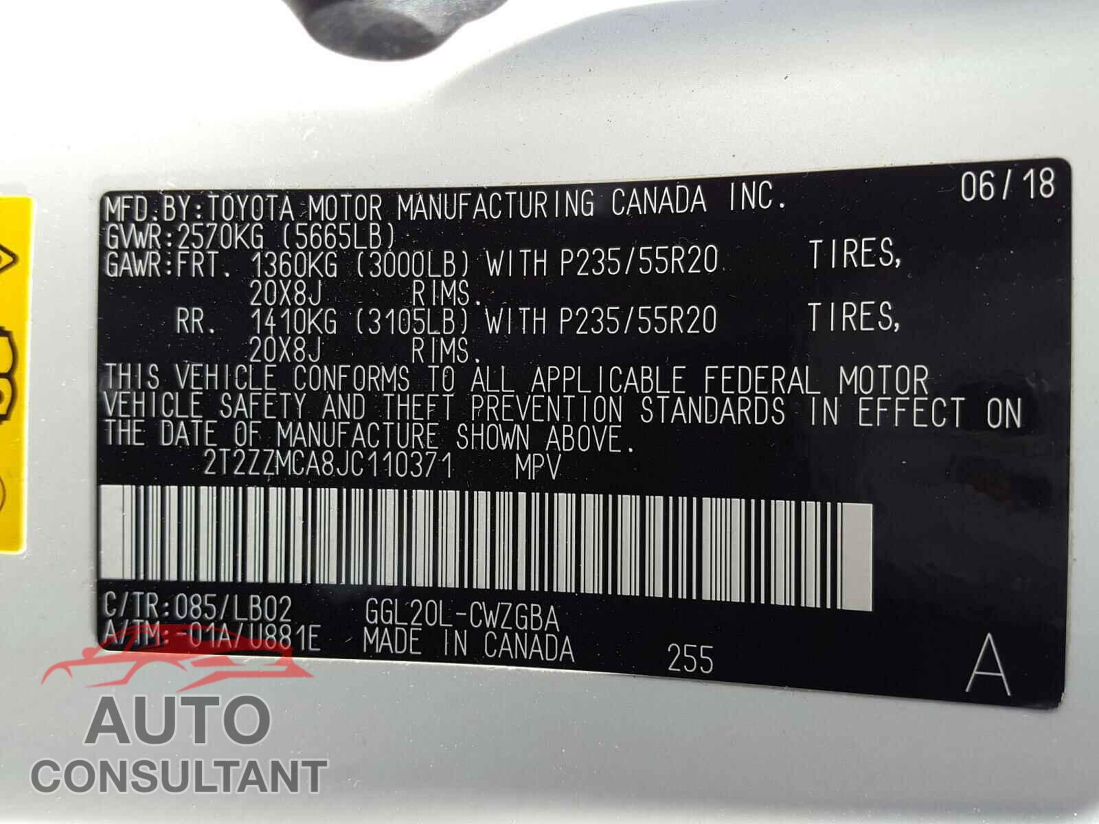 LEXUS RX 350 BAS 2018 - 2T2ZZMCA8JC110371