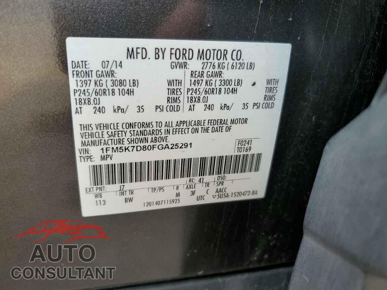 FORD EXPLORER 2015 - 1FM5K7D80FGA25291