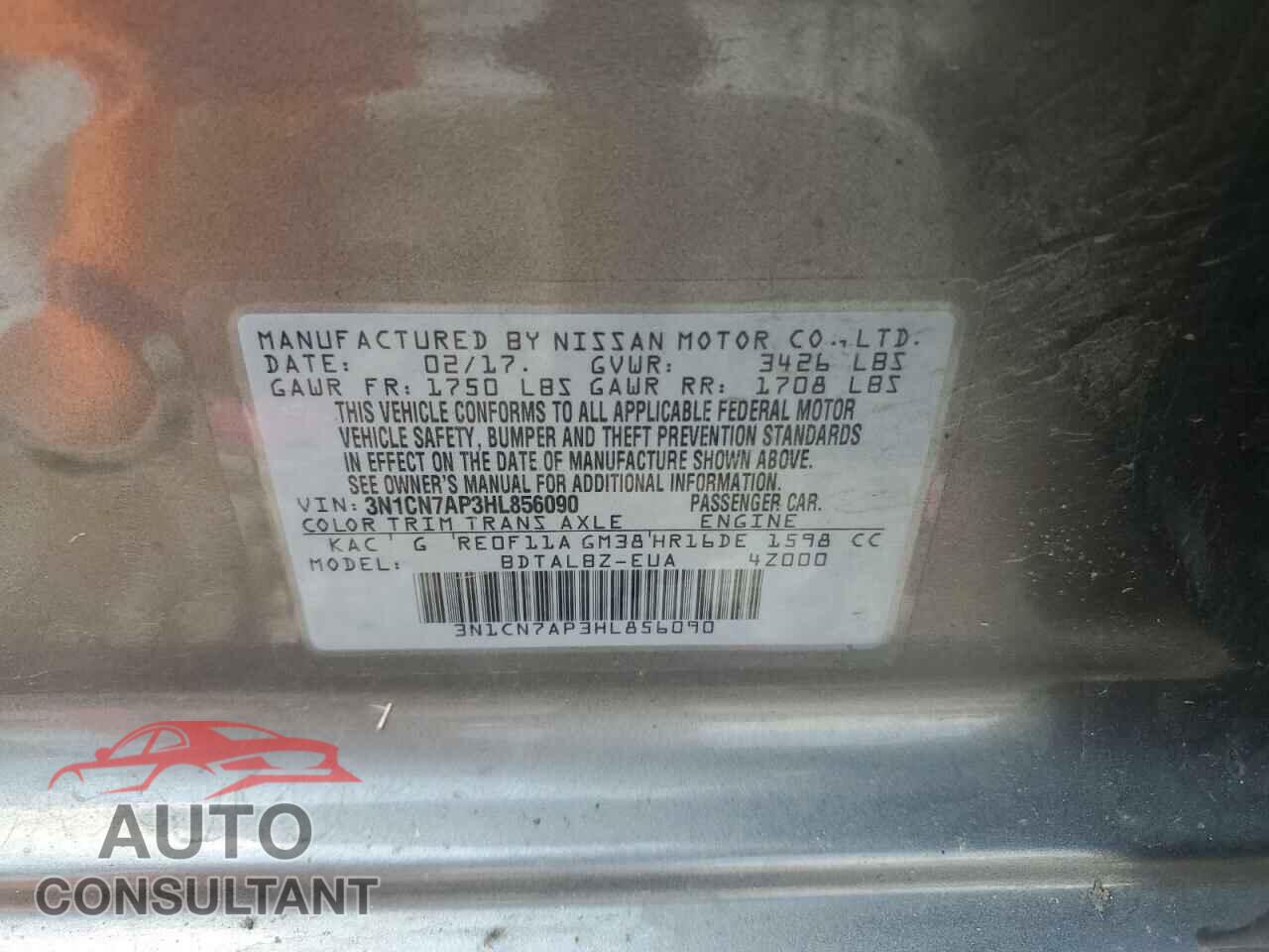 NISSAN VERSA 2017 - 3N1CN7AP3HL856090