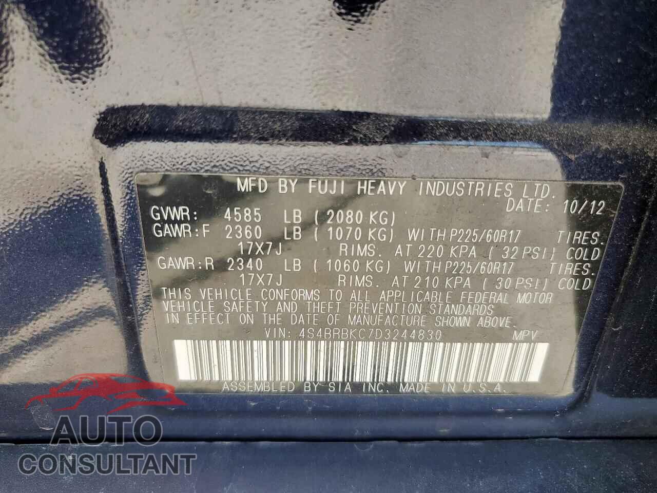 SUBARU OUTBACK 2013 - 4S4BRBKC7D3244830