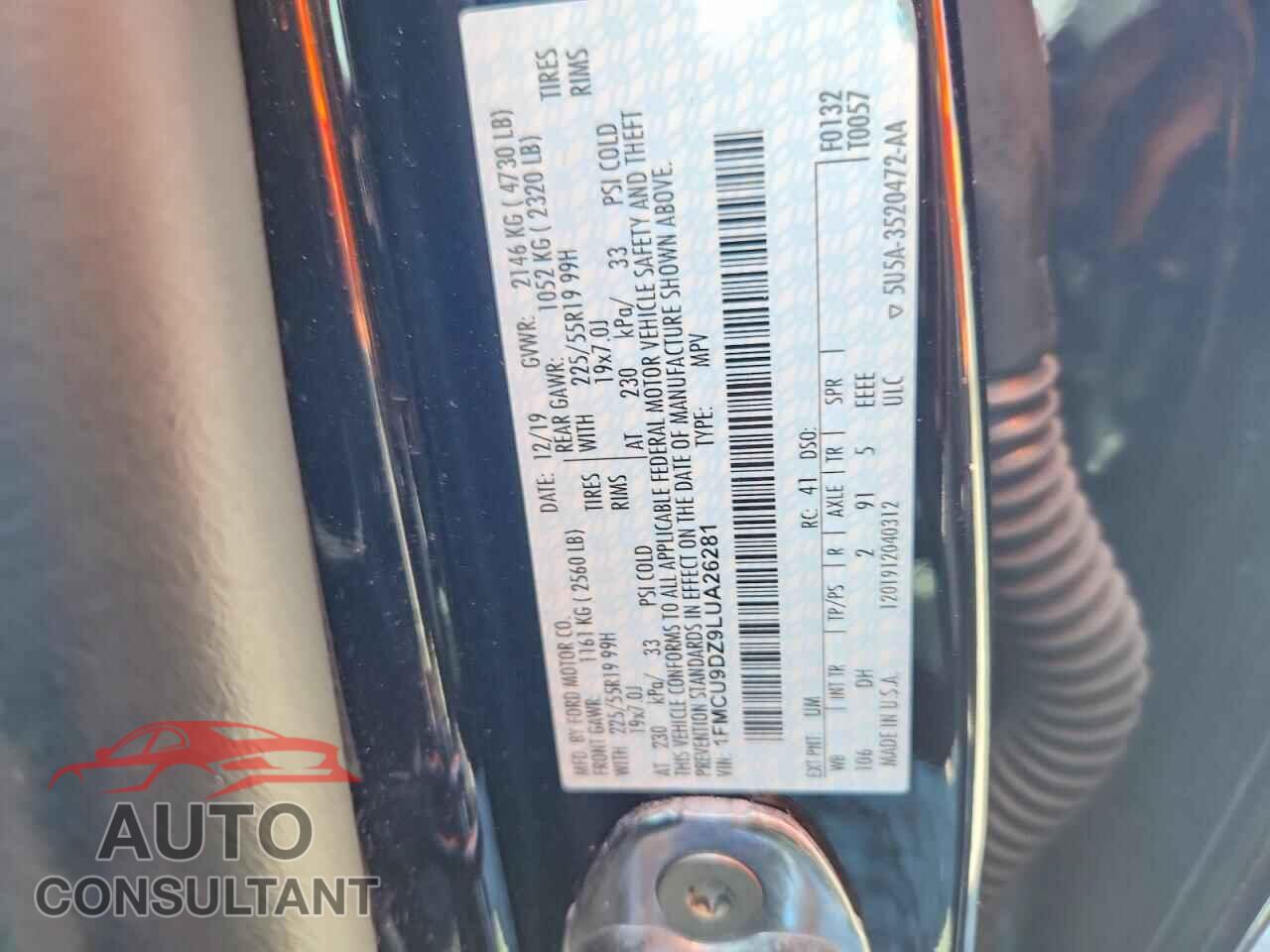 FORD ESCAPE 2020 - 1FMCU9DZ9LUA26281