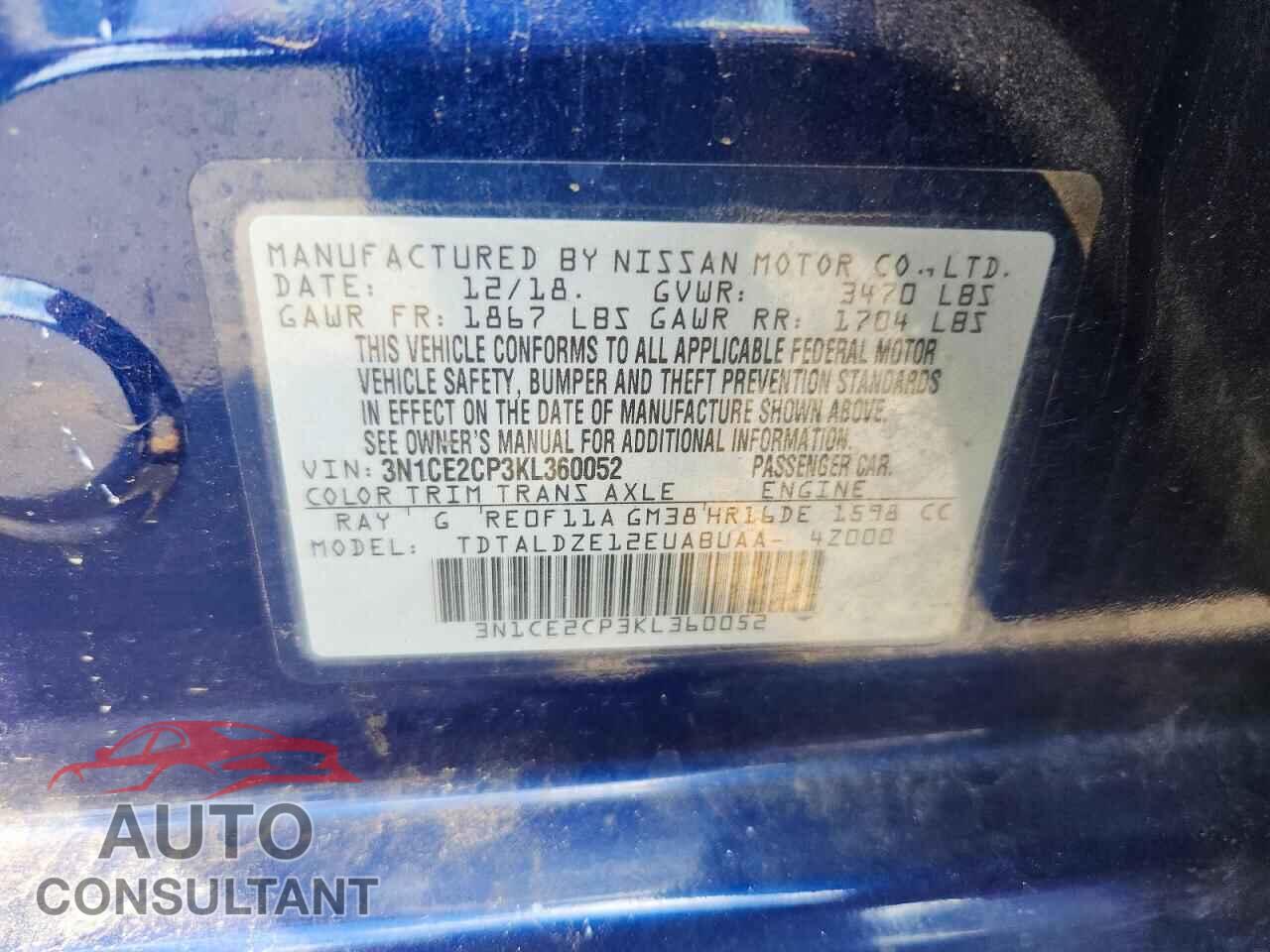 NISSAN VERSA 2019 - 3N1CE2CP3KL360052