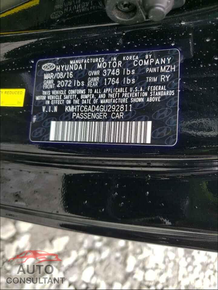 HYUNDAI VELOSTER 2016 - KMHTC6AD4GU292811