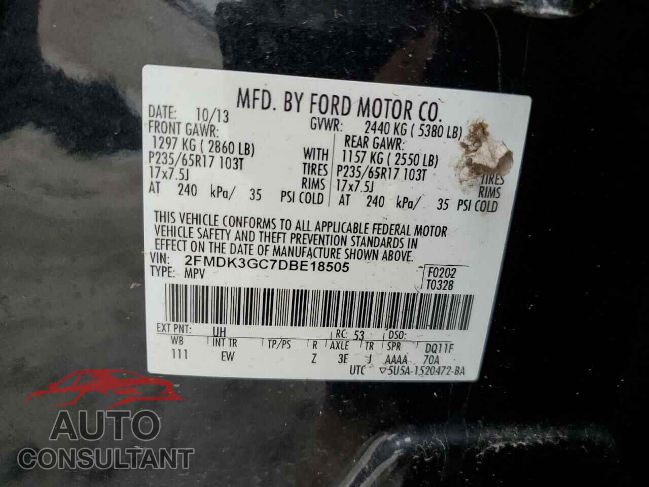 FORD EDGE 2013 - 2FMDK3GC7DBE18505