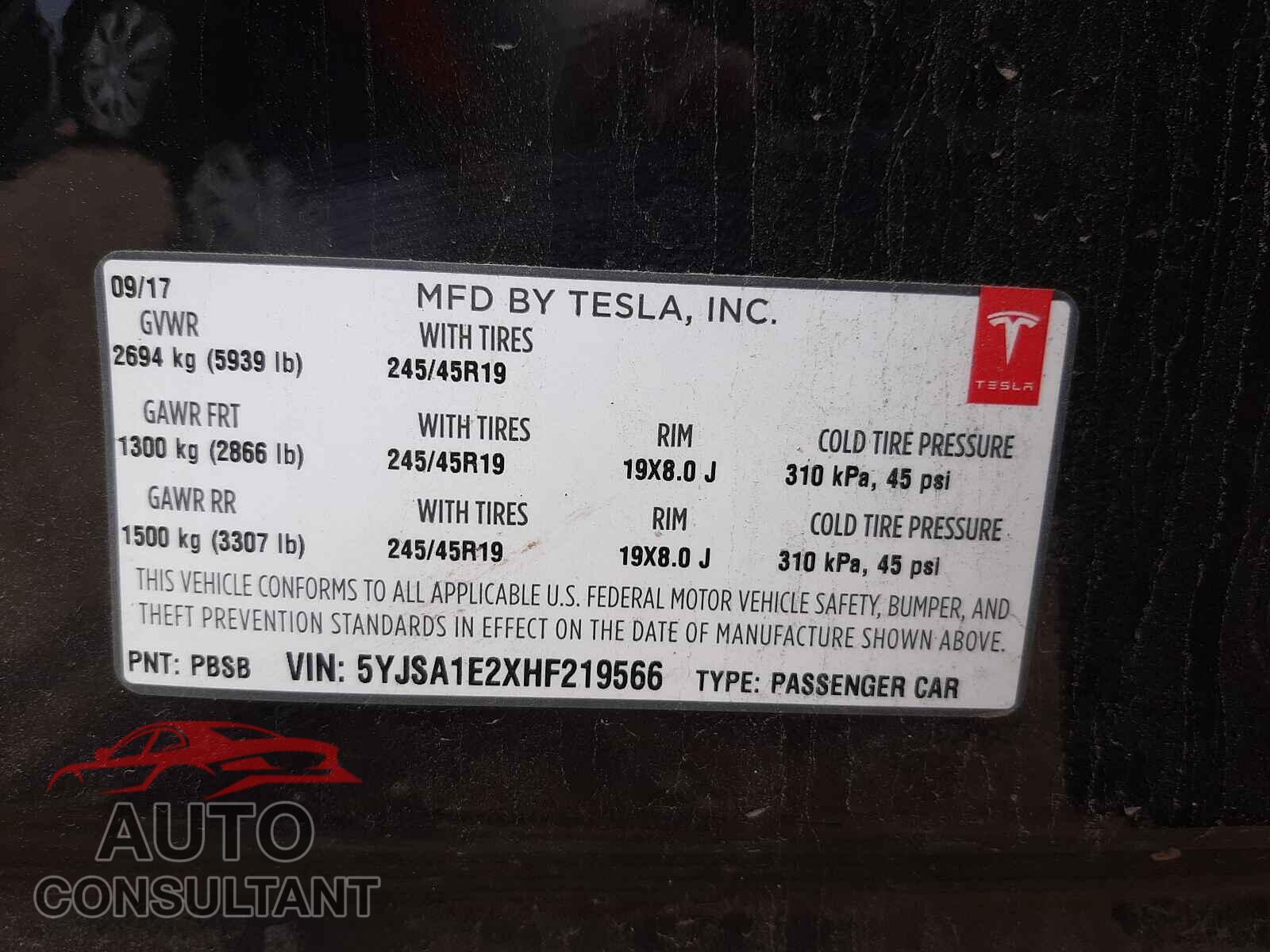TESLA MODEL S 2017 - 5YJSA1E2XHF219566