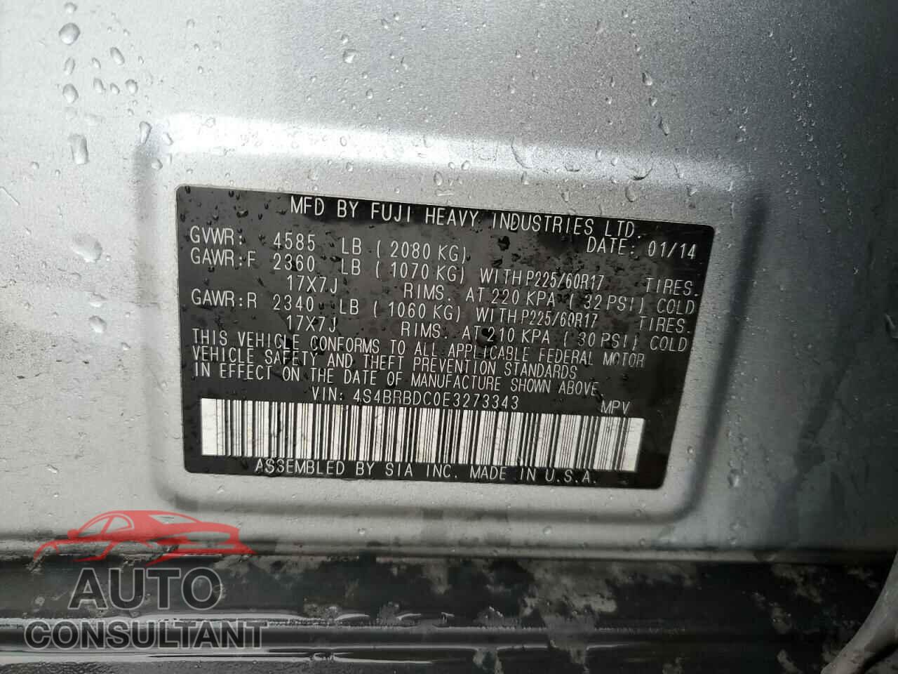 SUBARU OUTBACK 2014 - 4S4BRBDC0E3273343