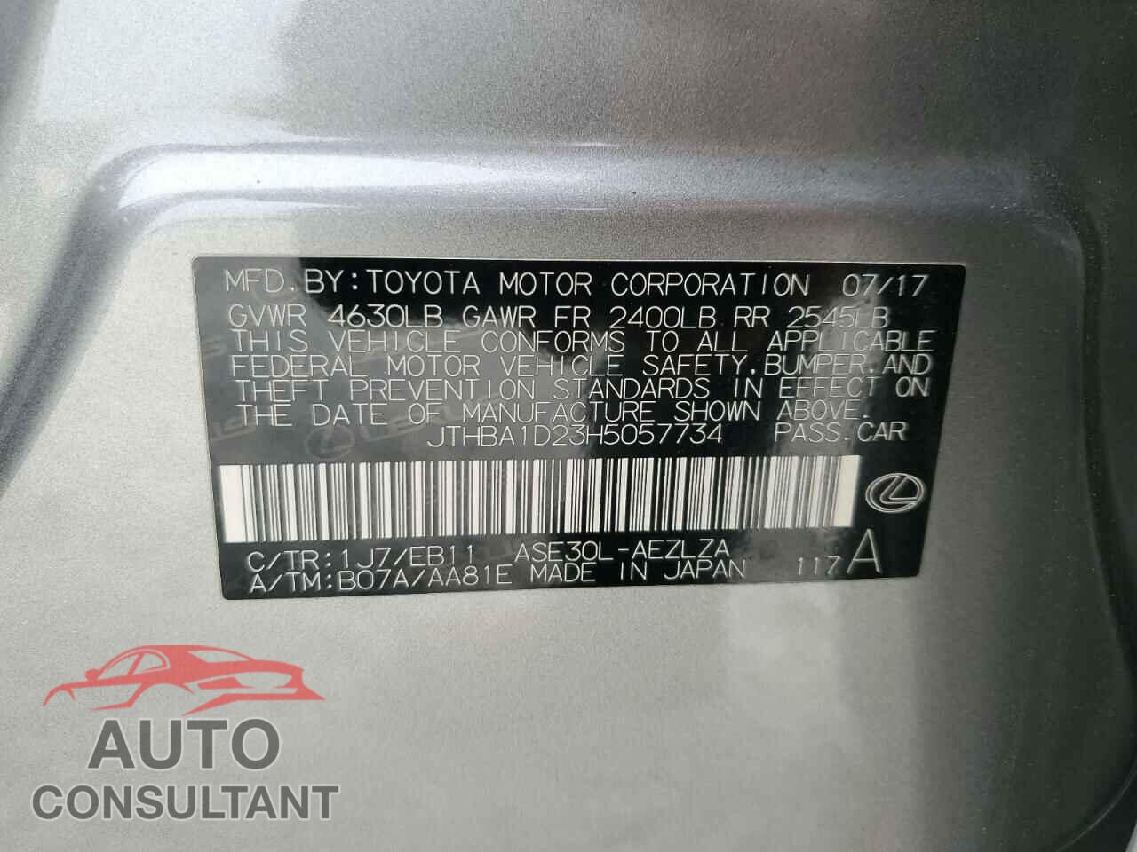 LEXUS IS 2017 - JTHBA1D23H5057734