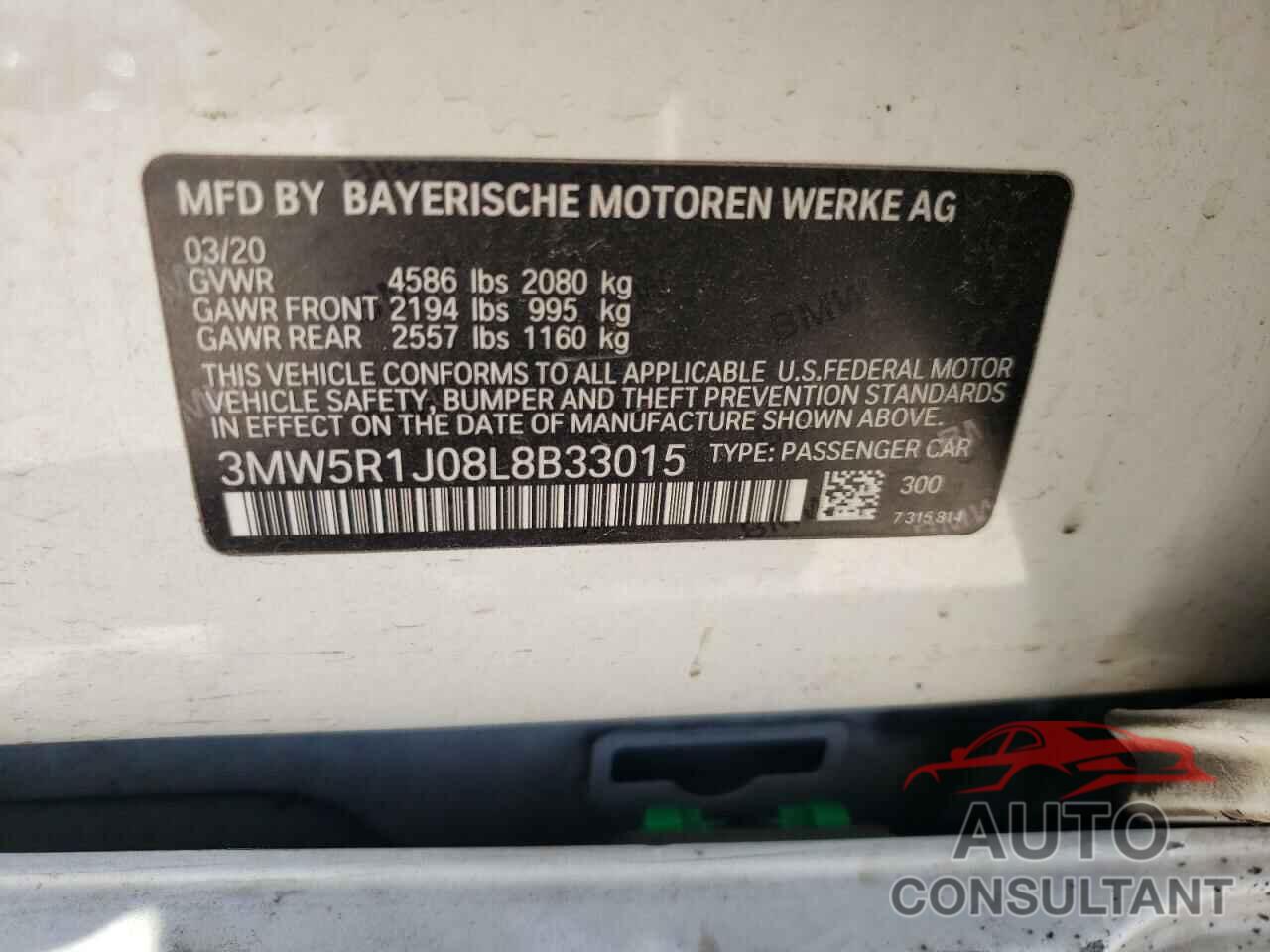 BMW 3 SERIES 2020 - 3MW5R1J08L8B33015