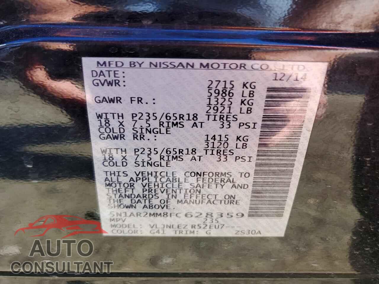 NISSAN PATHFINDER 2015 - 5N1AR2MM8FC628359