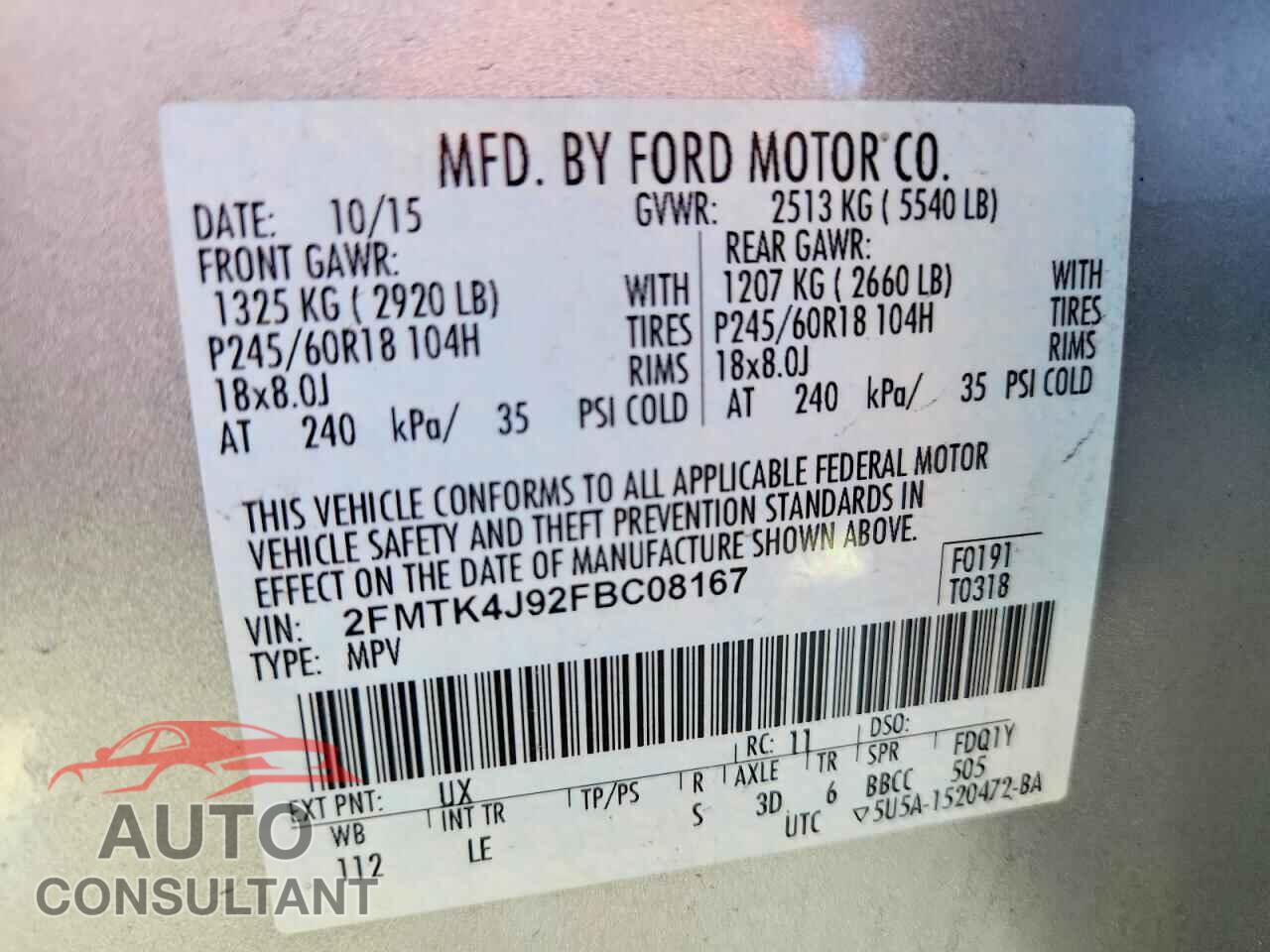 FORD EDGE 2015 - 2FMTK4J92FBC08167