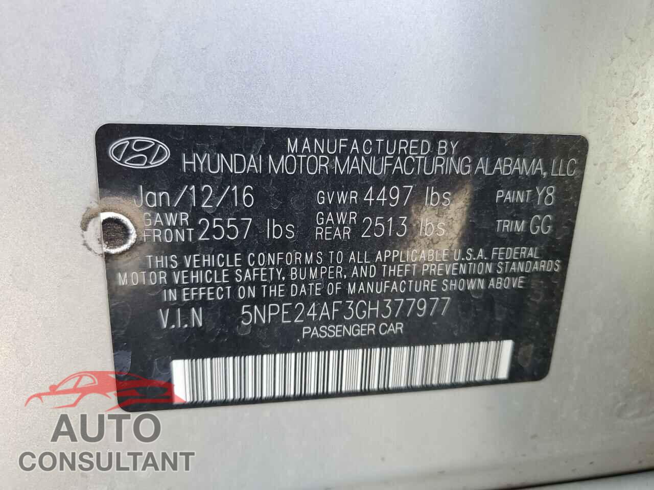 HYUNDAI SONATA 2016 - 5NPE24AF3GH377977