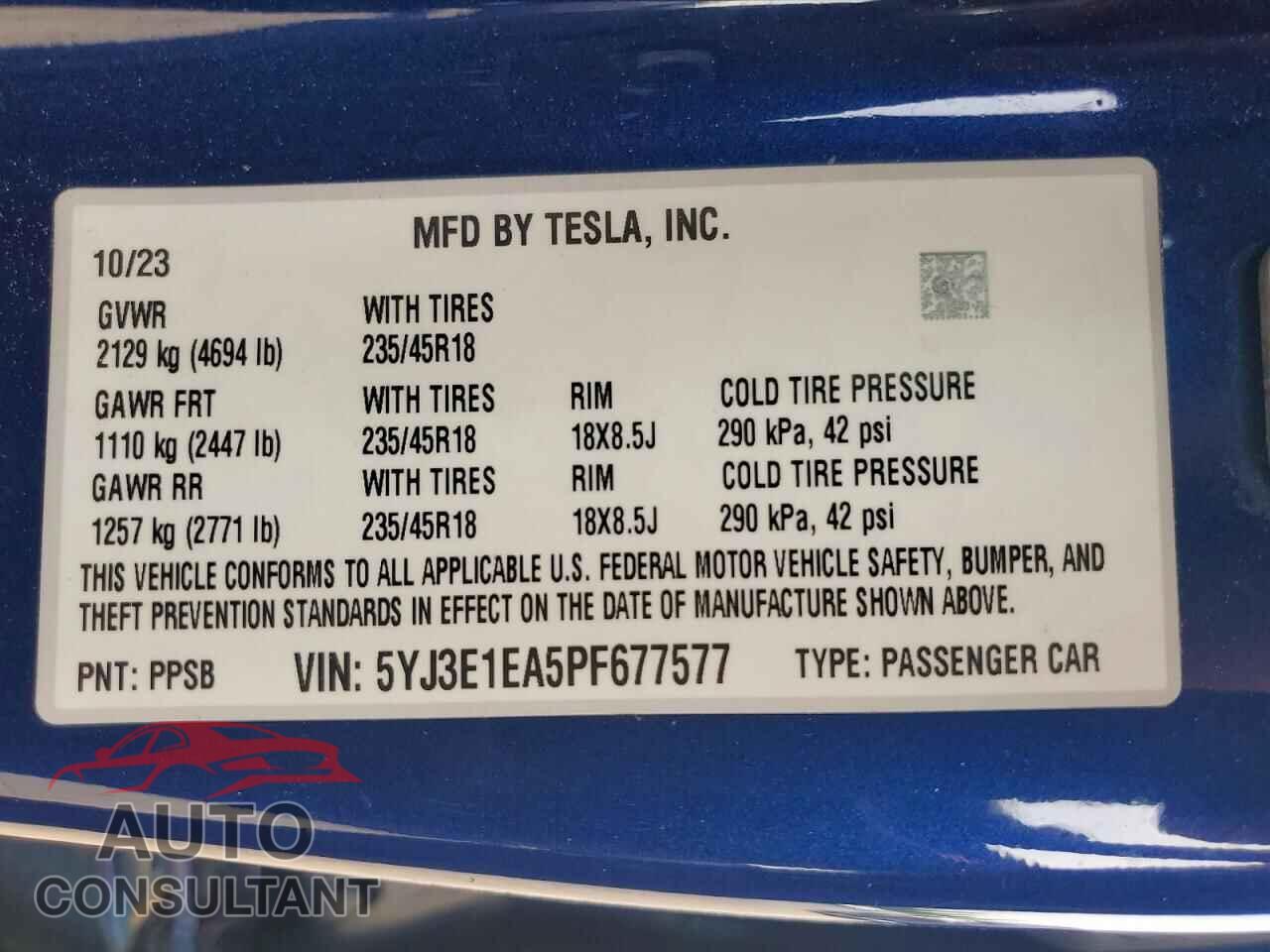 TESLA MODEL 3 2023 - 5YJ3E1EA5PF677577