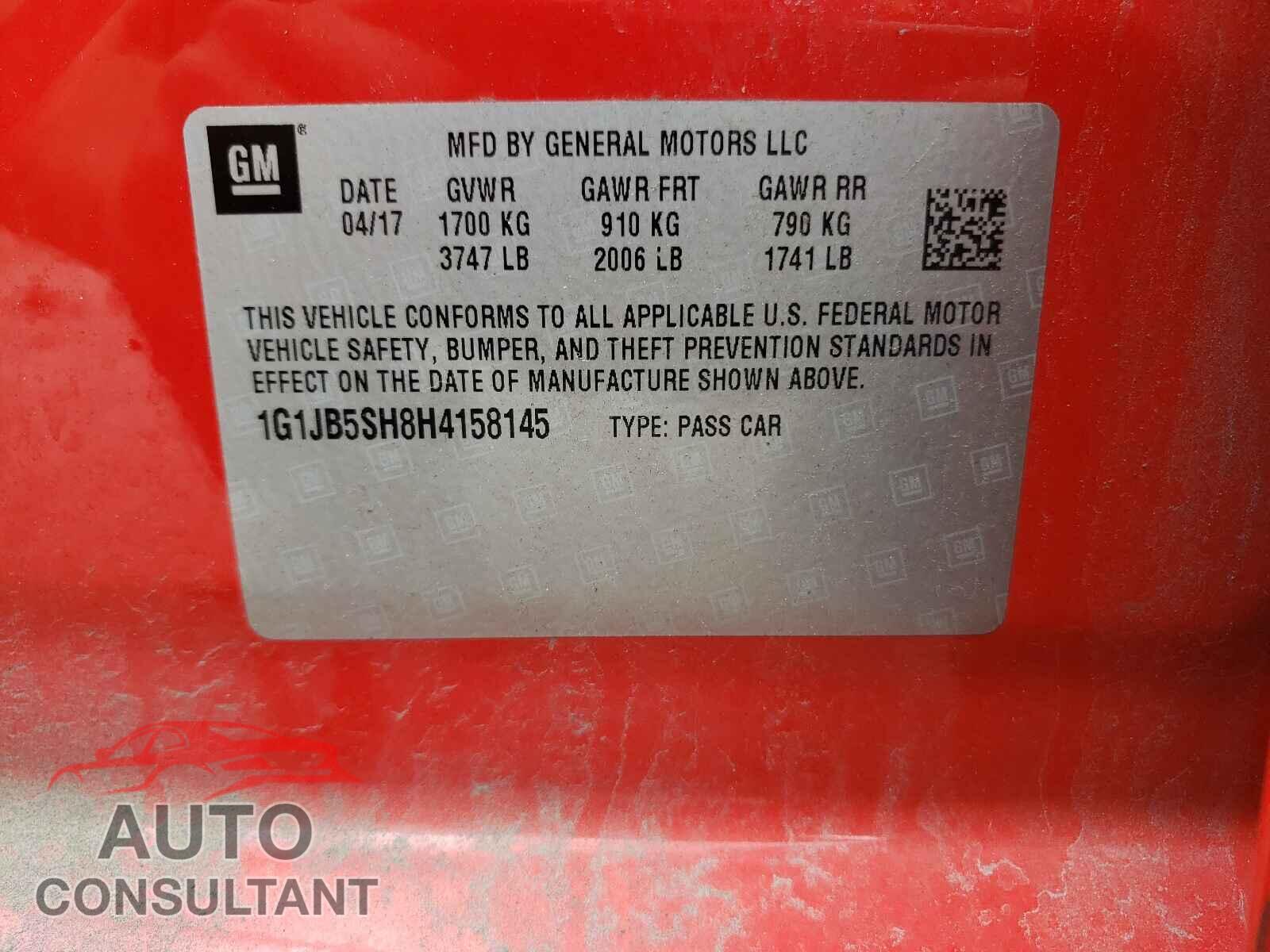 CHEVROLET SONIC 2017 - 1G1JB5SH8H4158145