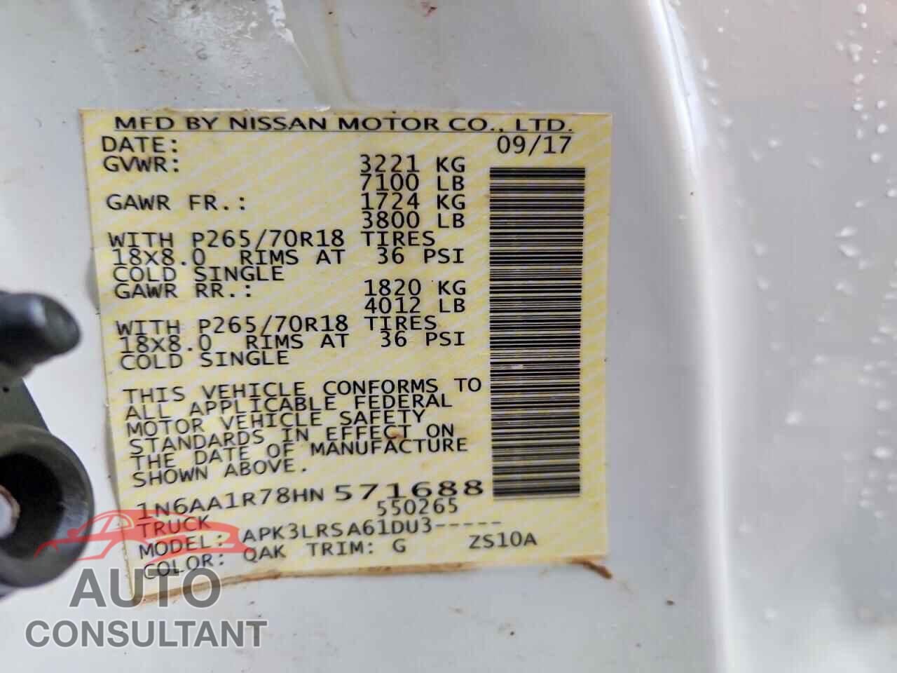 NISSAN TITAN 2017 - 1N6AA1R78HN571688