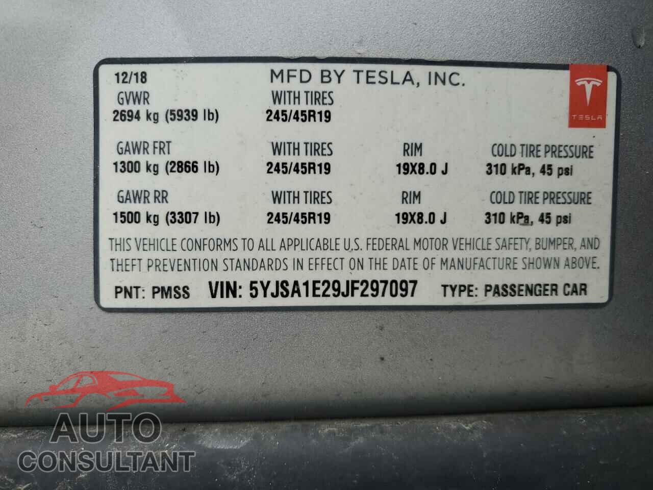 TESLA MODEL S 2018 - 5YJSA1E29JF297097