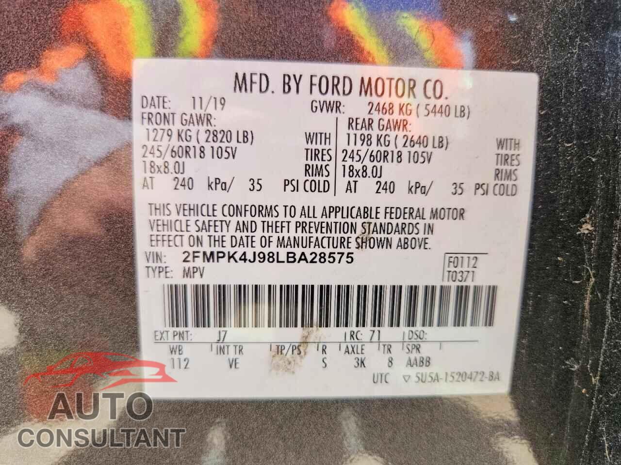 FORD EDGE 2020 - 2FMPK4J98LBA28575