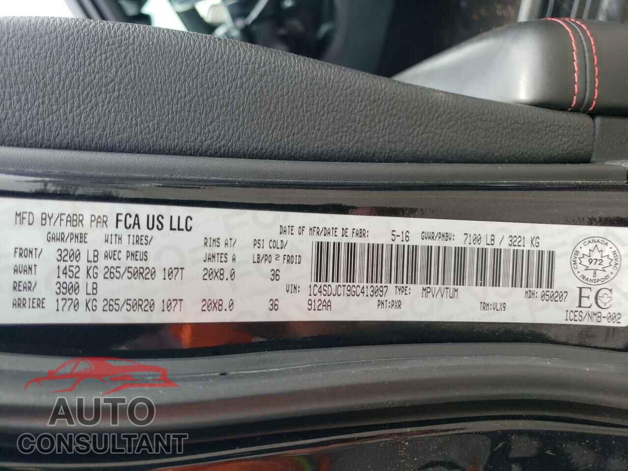 DODGE DURANGO 2016 - 1C4SDJCT9GC413097