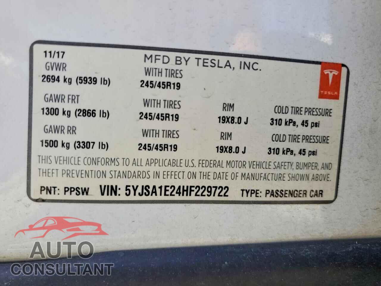 TESLA MODEL S 2017 - 5YJSA1E24HF229722