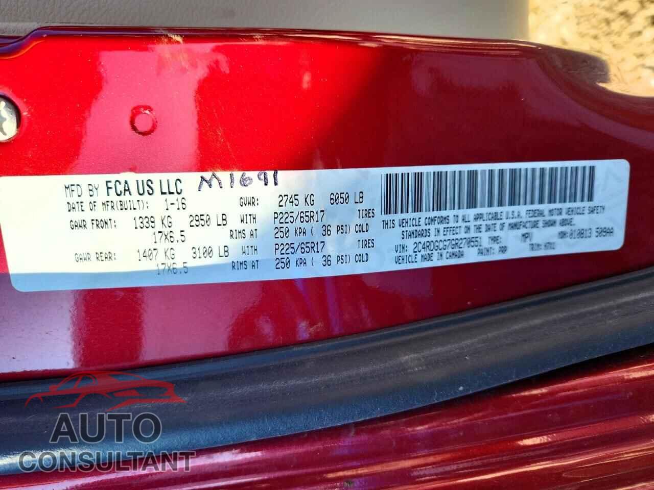 DODGE CARAVAN 2016 - 2C4RDGCG7GR270551