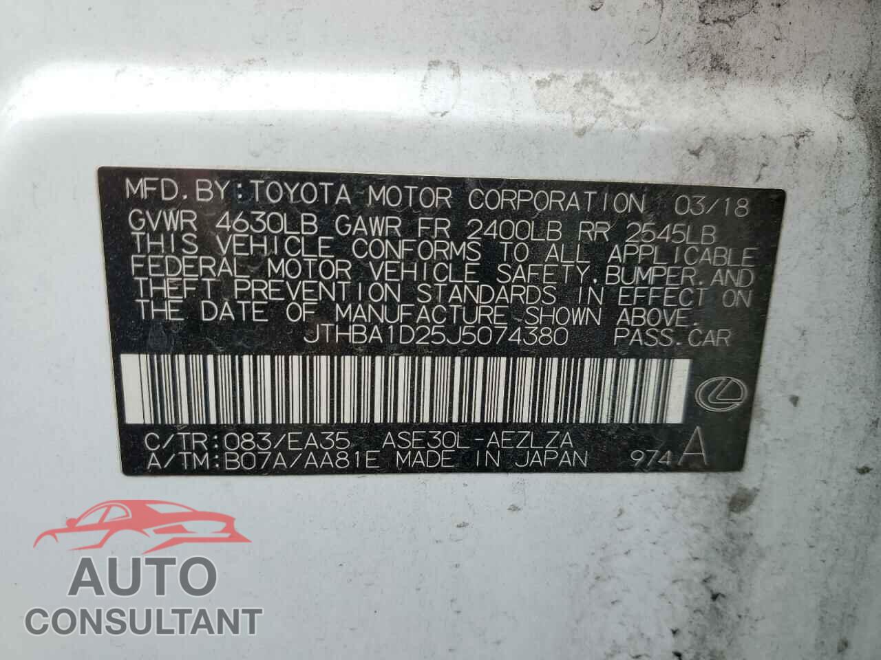 LEXUS IS 2018 - JTHBA1D25J5074380