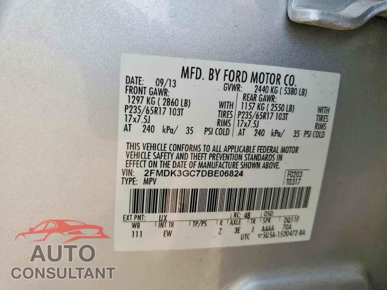 FORD EDGE 2013 - 2FMDK3GC7DBE06824