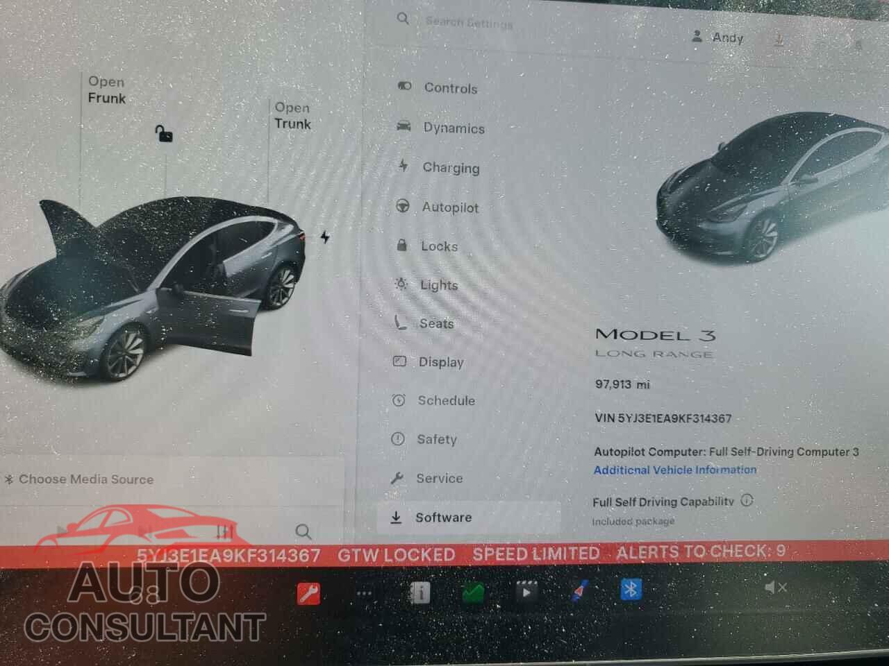 TESLA MODEL 3 2019 - 5YJ3E1EA9KF314367