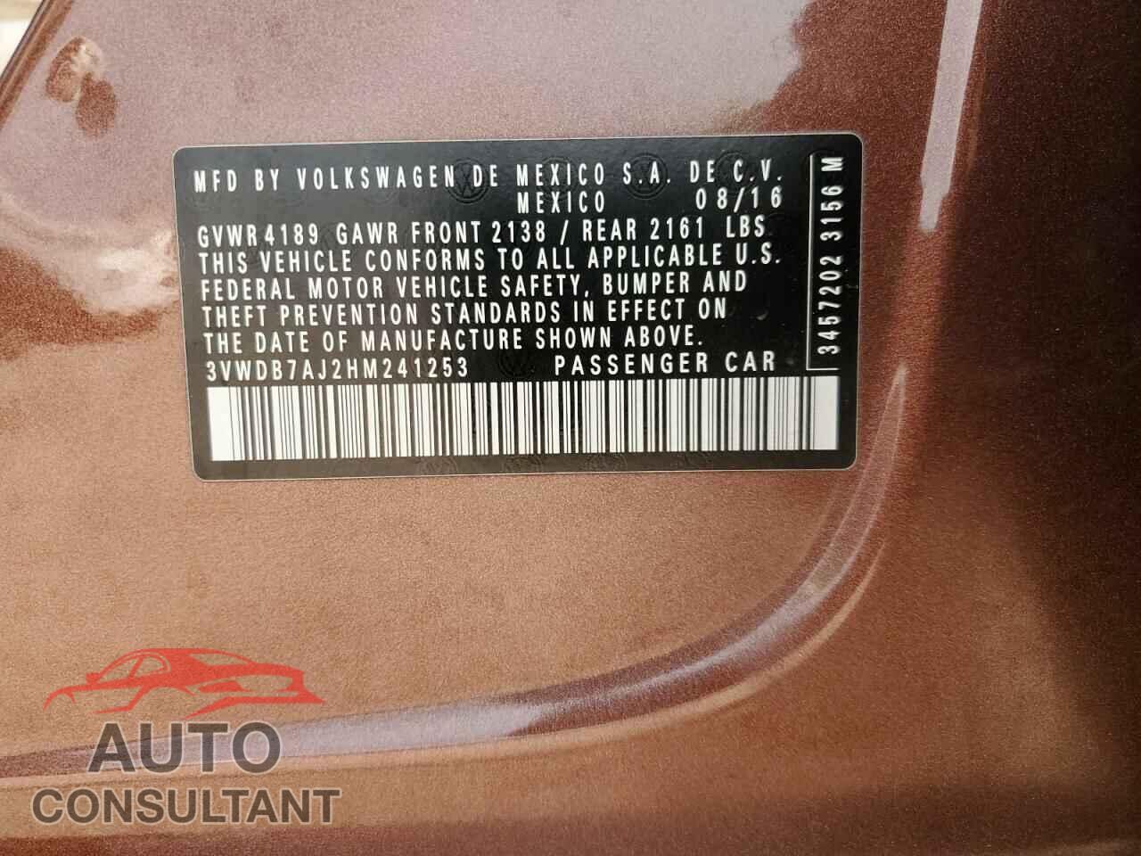 VOLKSWAGEN JETTA 2017 - 3VWDB7AJ2HM241253