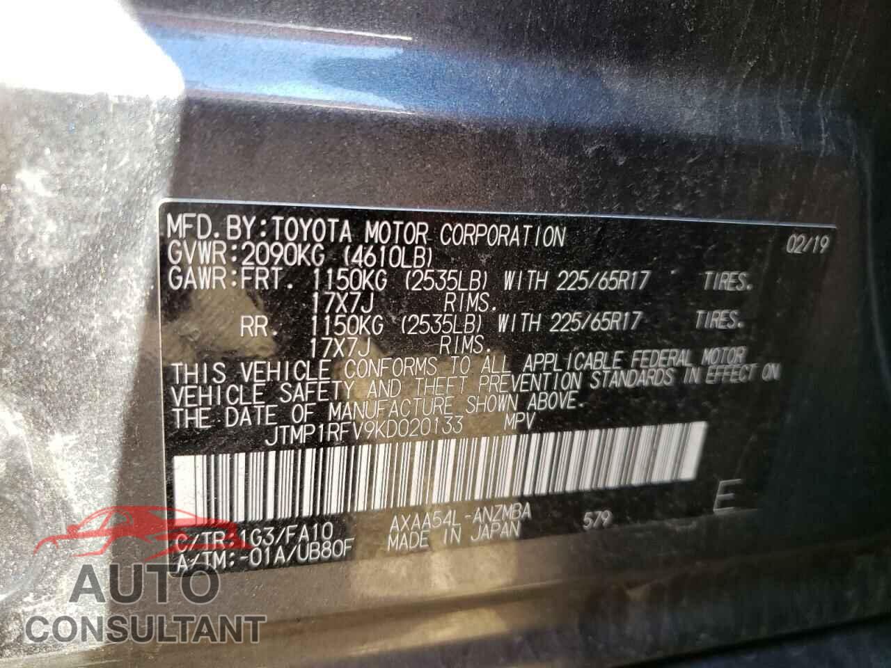 TOYOTA RAV4 2019 - JTMP1RFV9KD020133